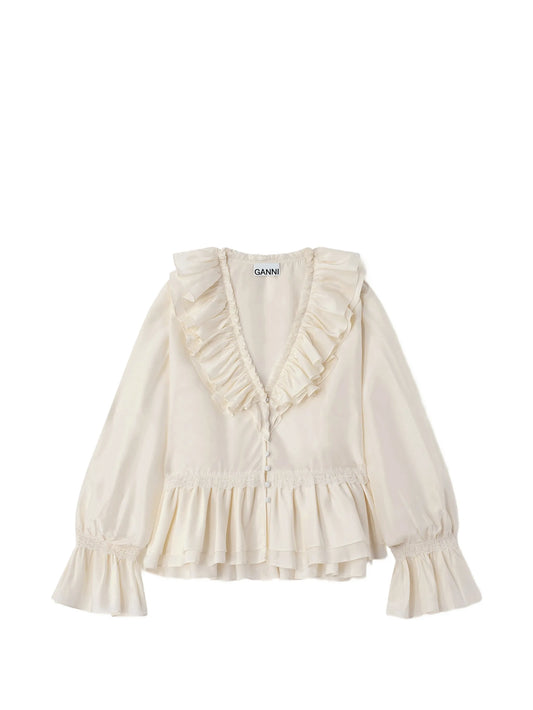 ruffled lace-trim blouse