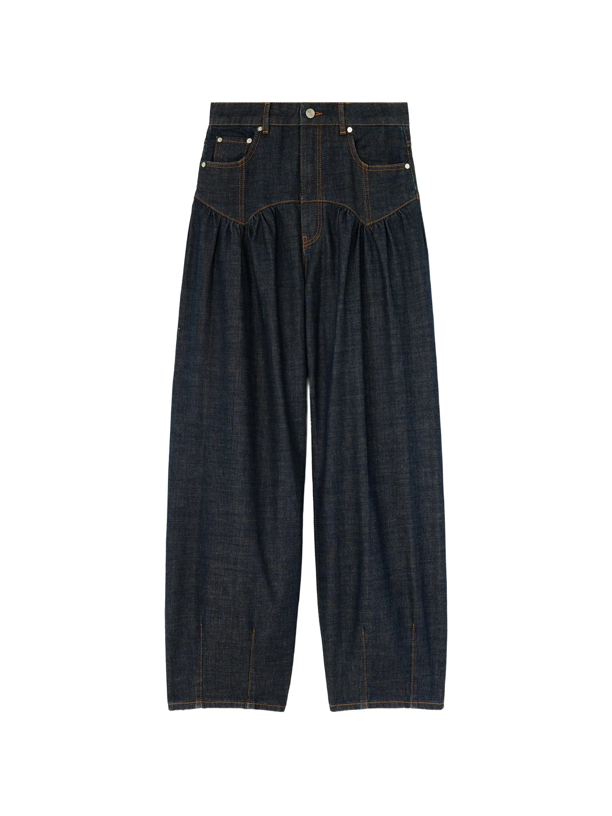 corset jeans in textured slub denim