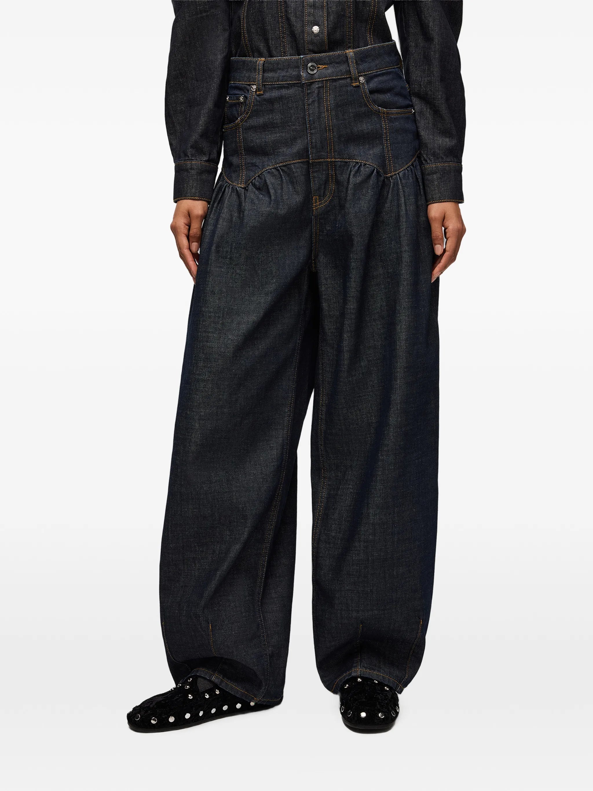 corset jeans in textured slub denim
