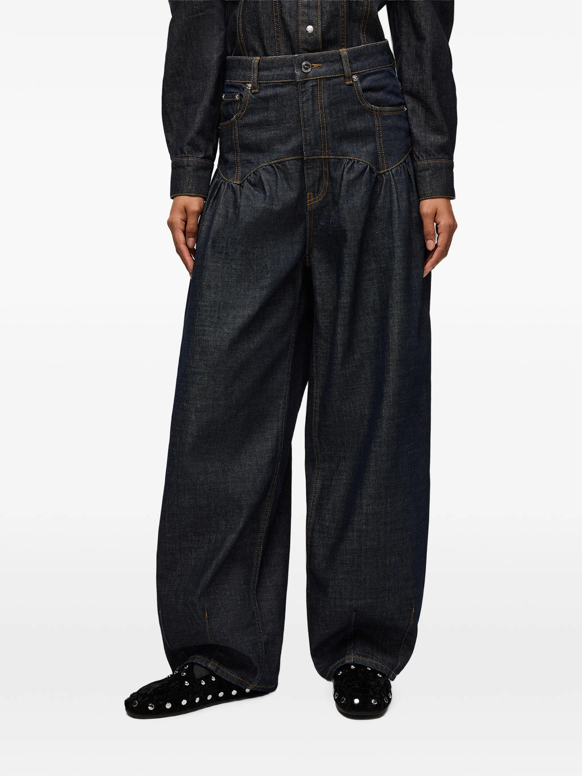 corset jeans in textured slub denim