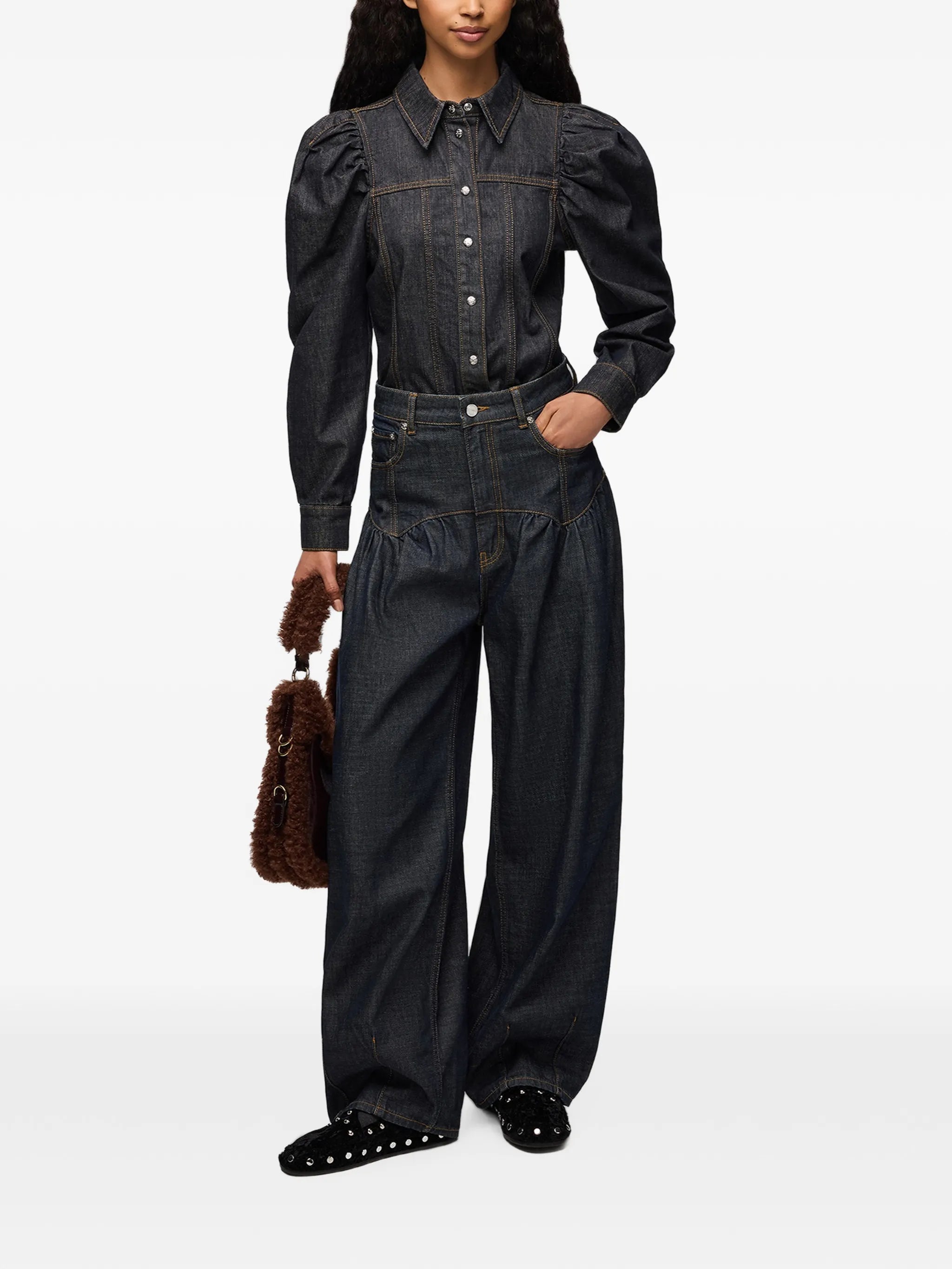 corset jeans in textured slub denim