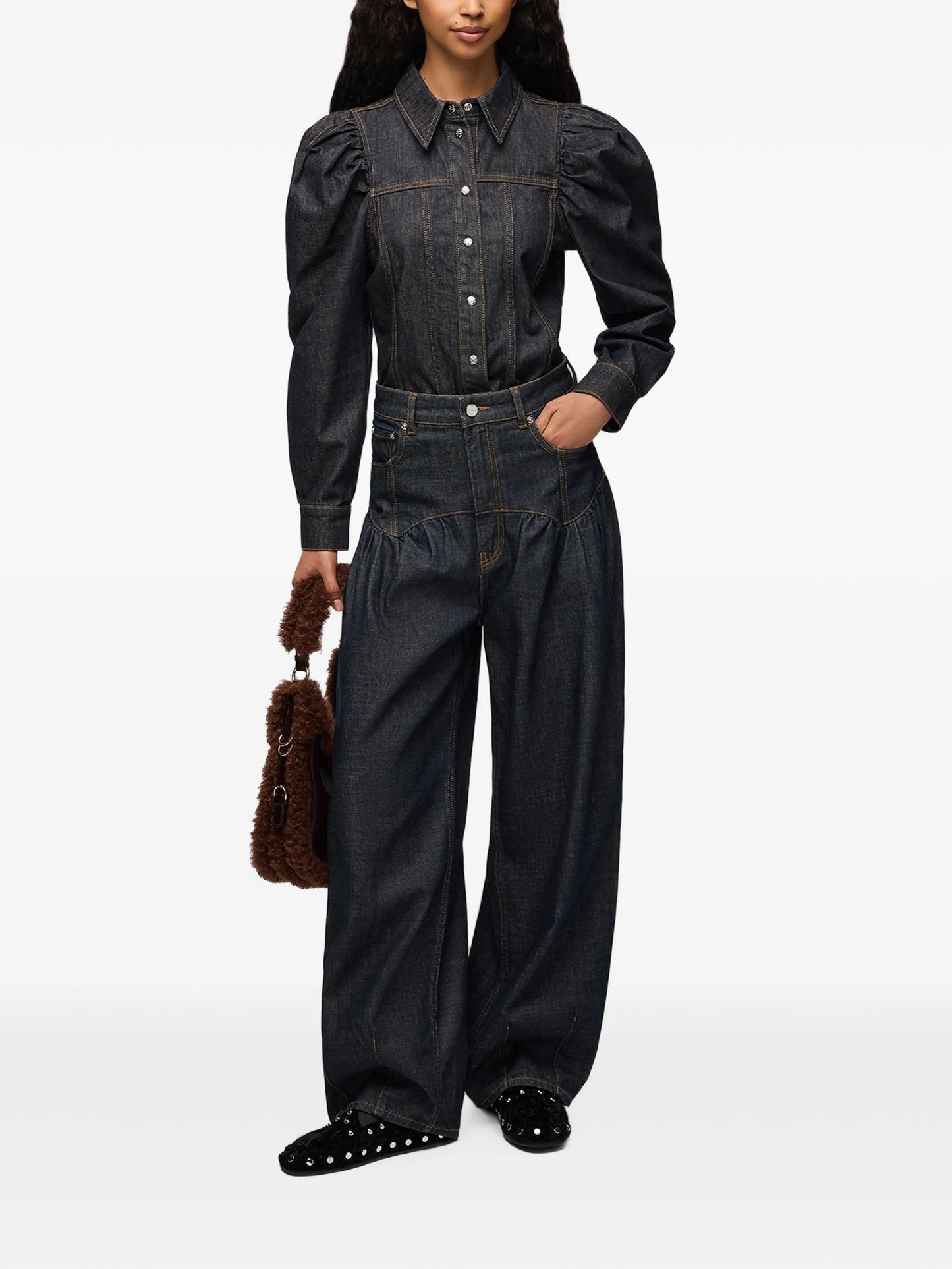 corset jeans in textured slub denim