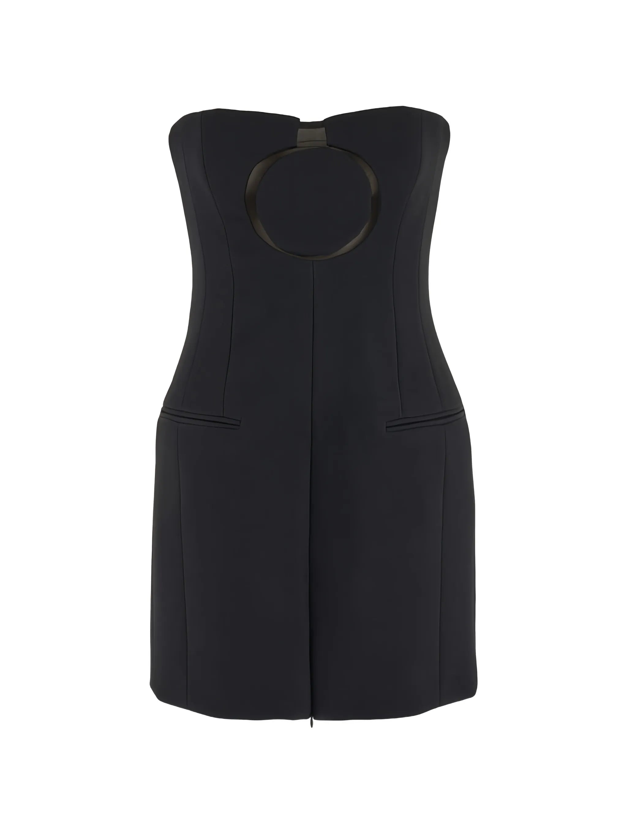 circle-cutout strapless fitted top