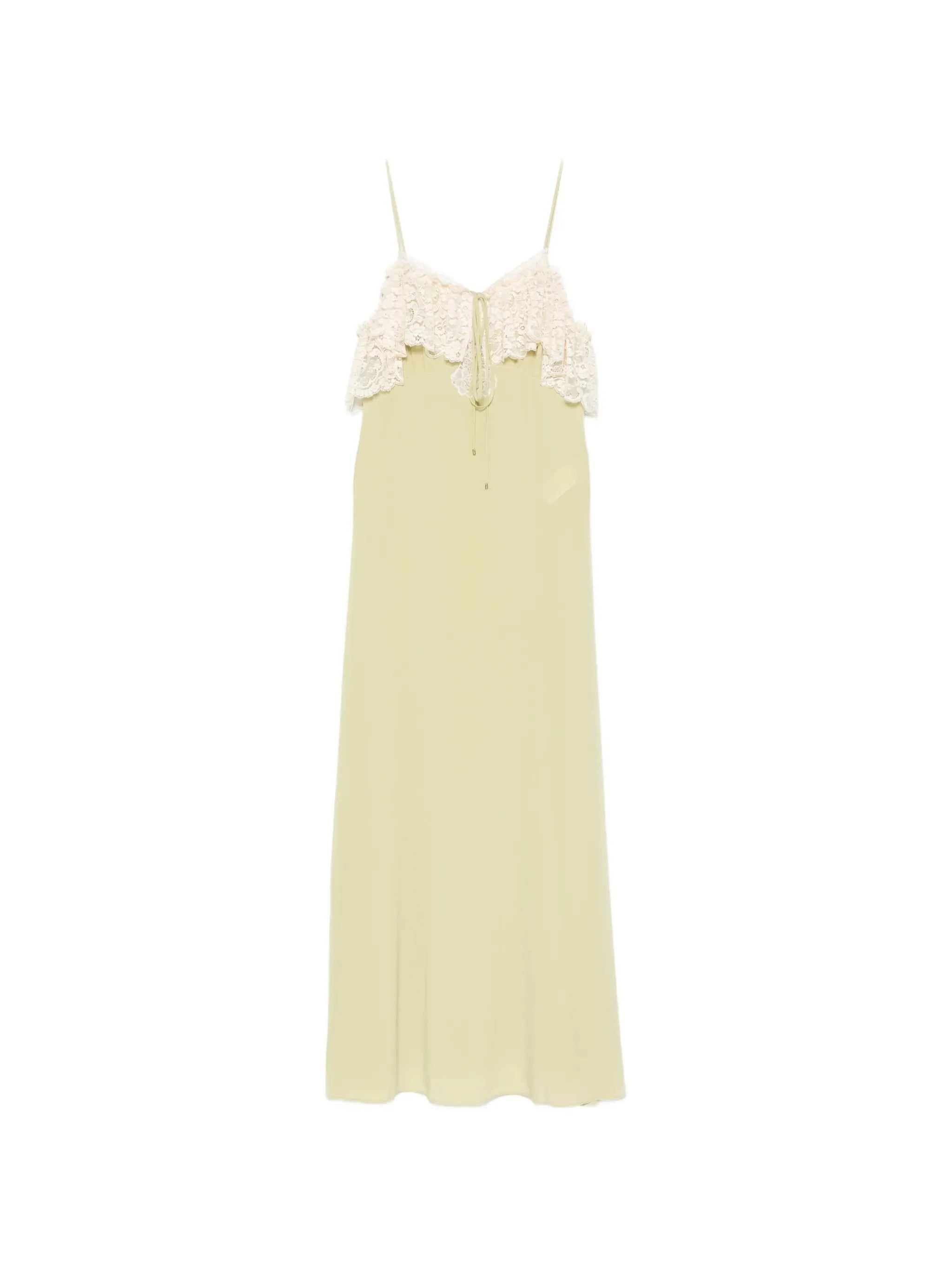 lace-trim silk maxi dress