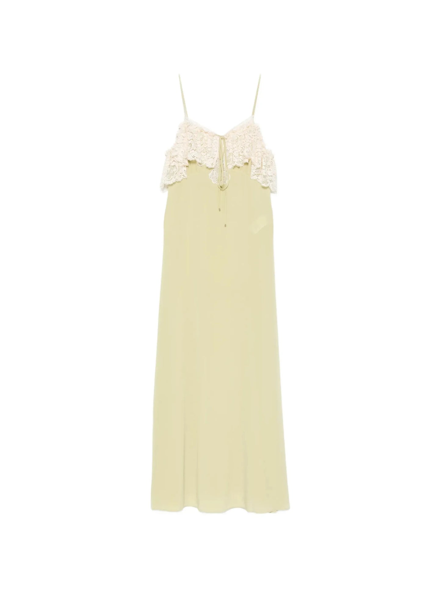 lace-trim silk maxi dress