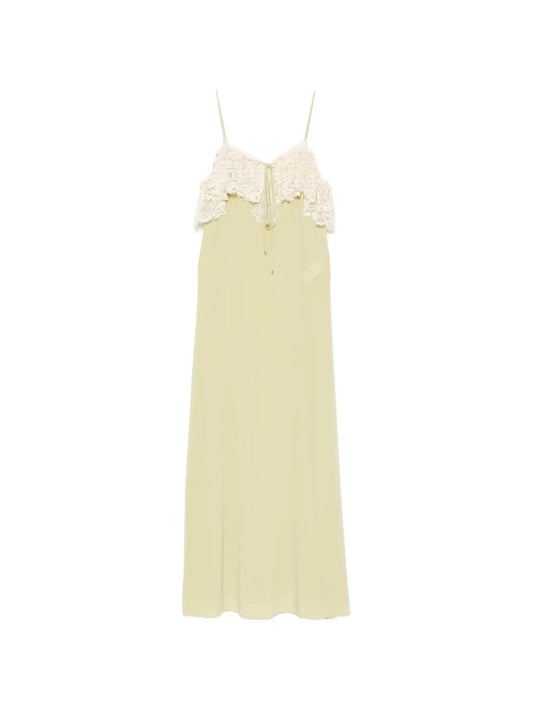 lace-trim silk maxi dress