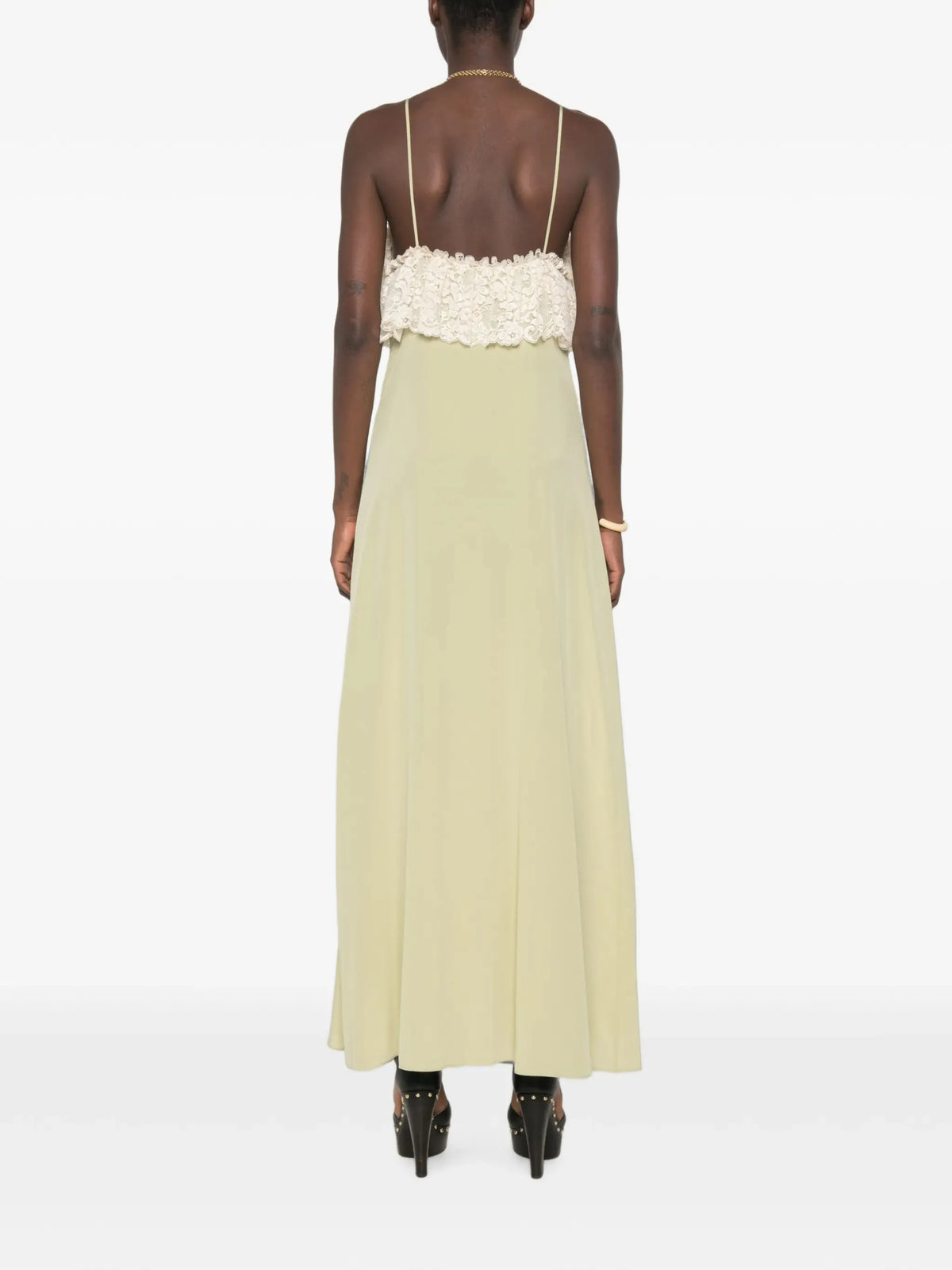 lace-trim silk maxi dress