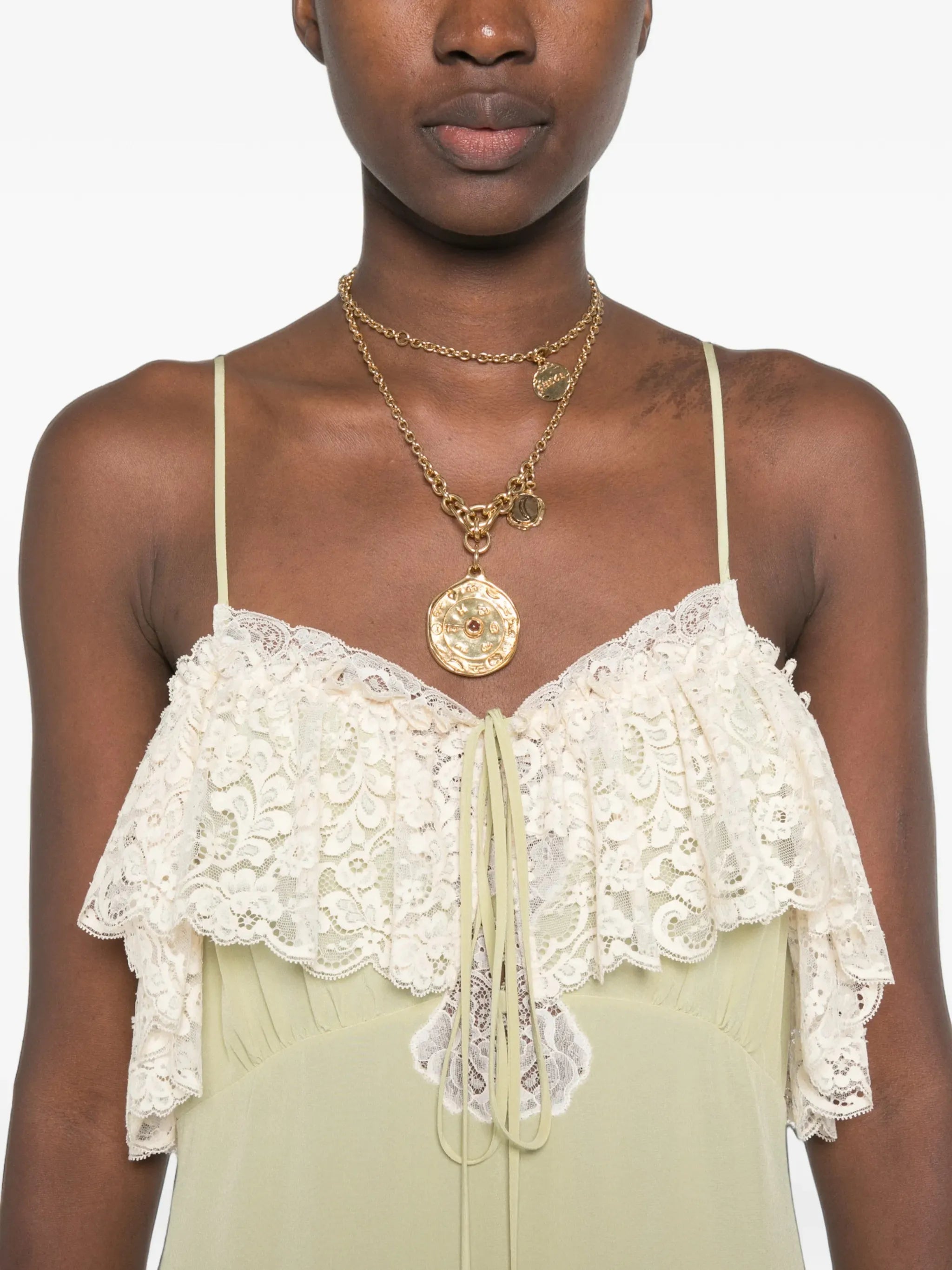 lace-trim silk maxi dress