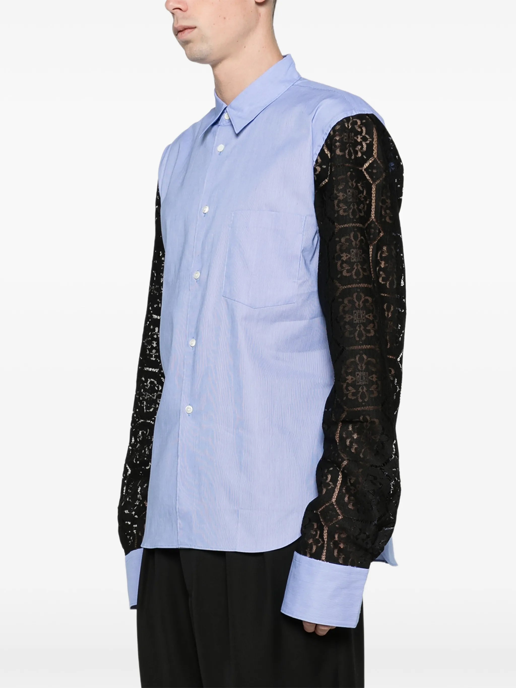 stripe long-sleeve shirt lace panel-detail blue white shirt