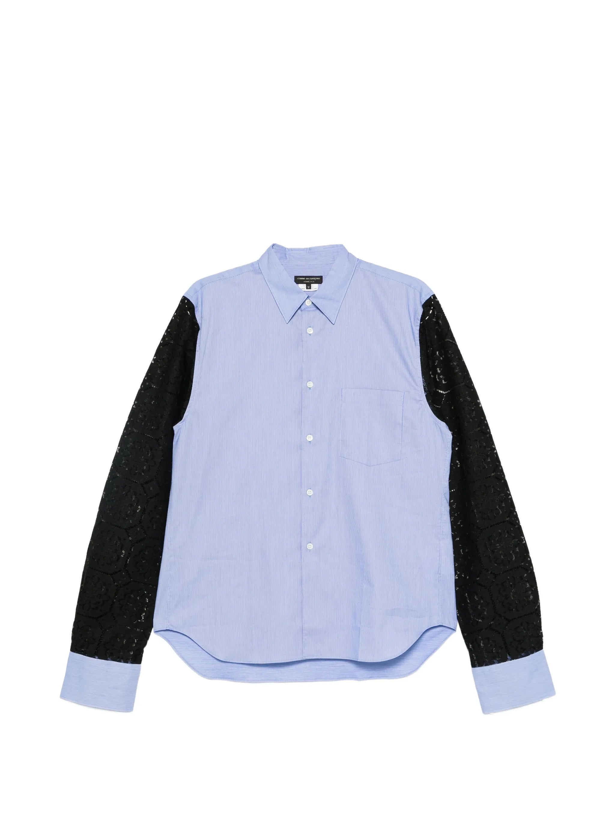stripe long-sleeve shirt lace panel-detail blue white shirt