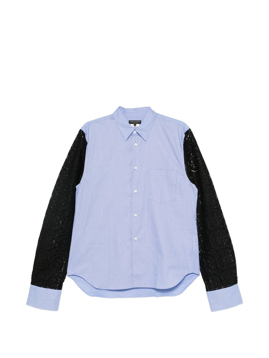 stripe long-sleeve shirt lace panel-detail blue white shirt