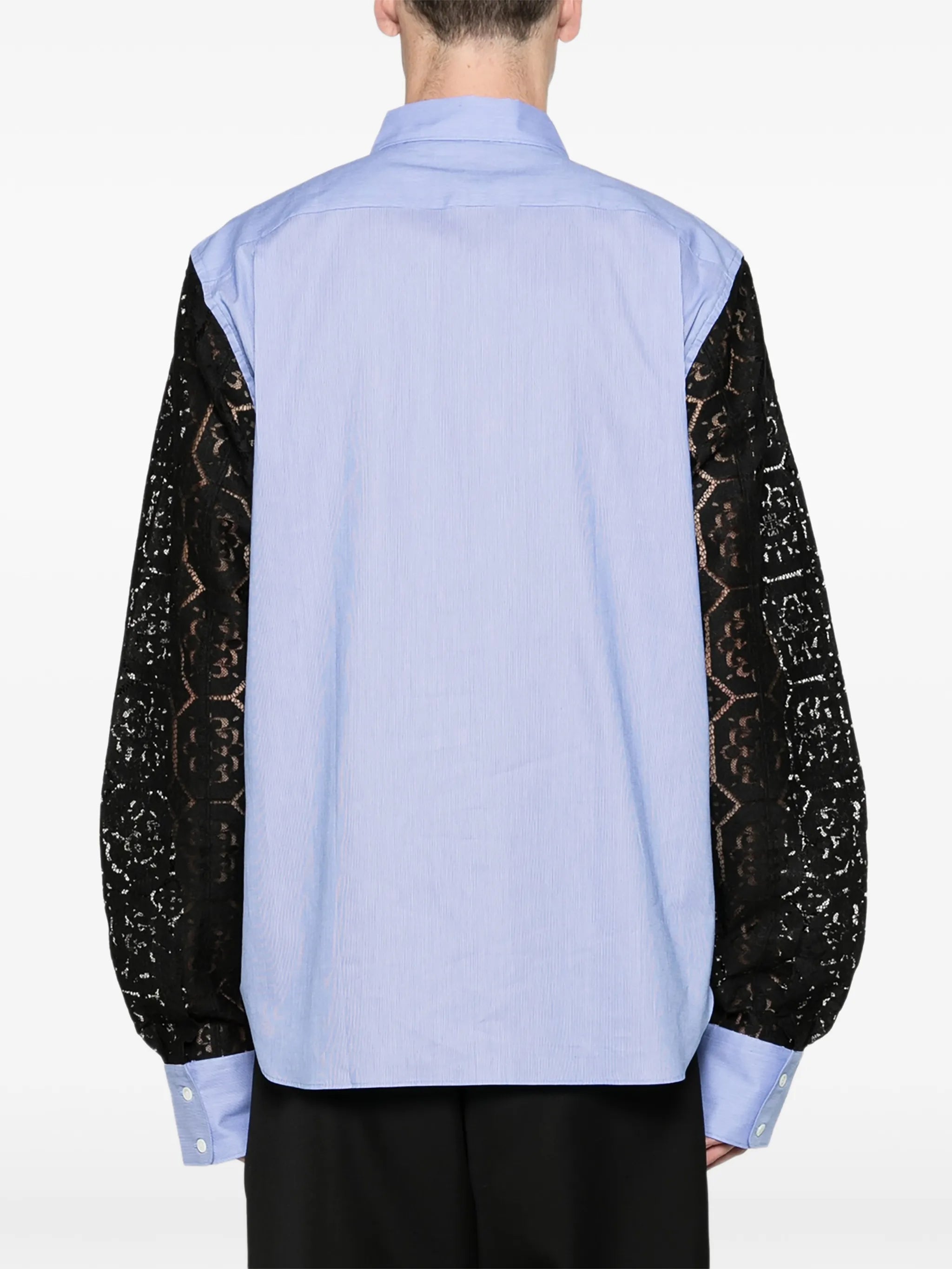 stripe long-sleeve shirt lace panel-detail blue white shirt