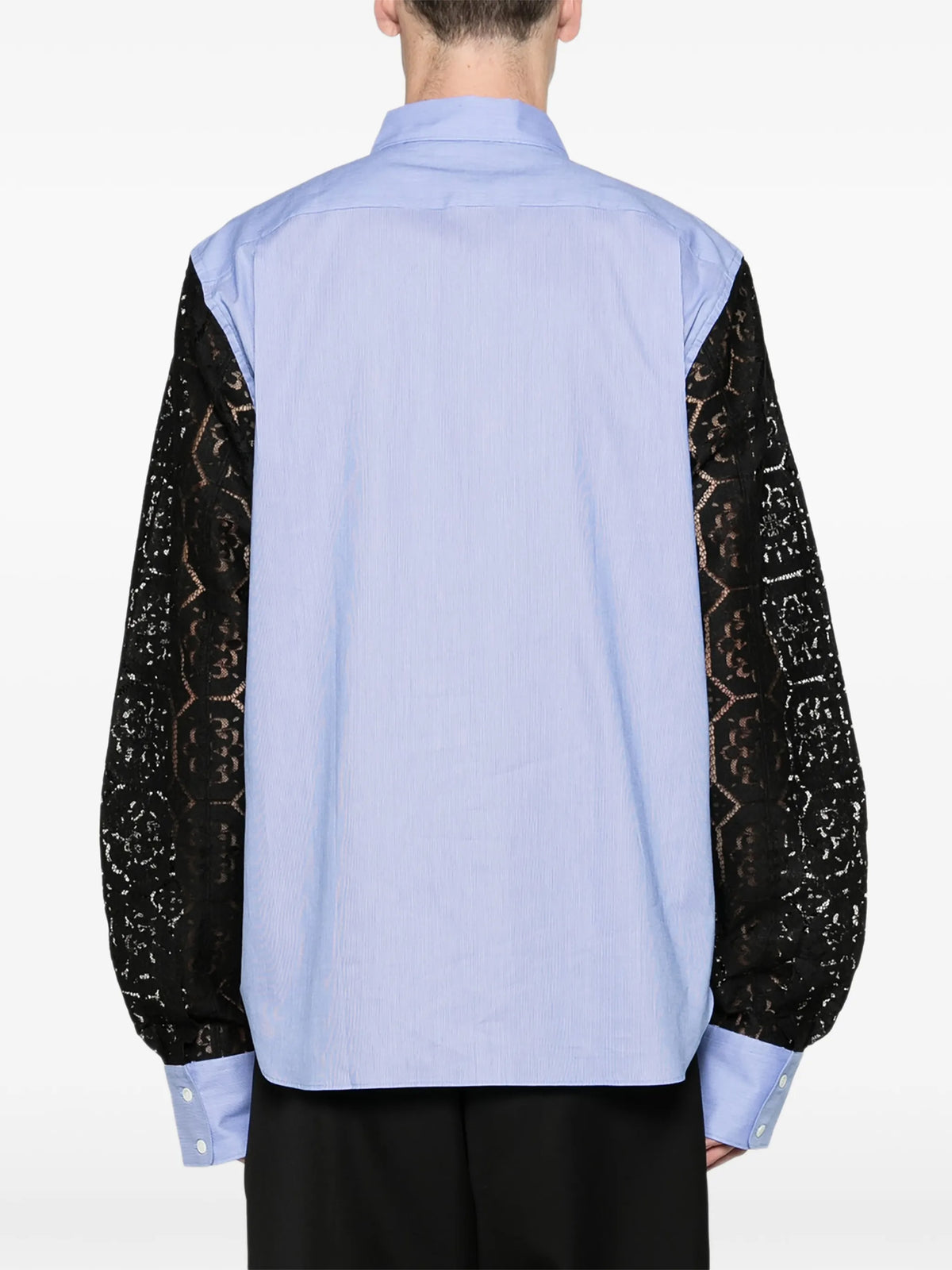 stripe long-sleeve shirt lace panel-detail blue white shirt