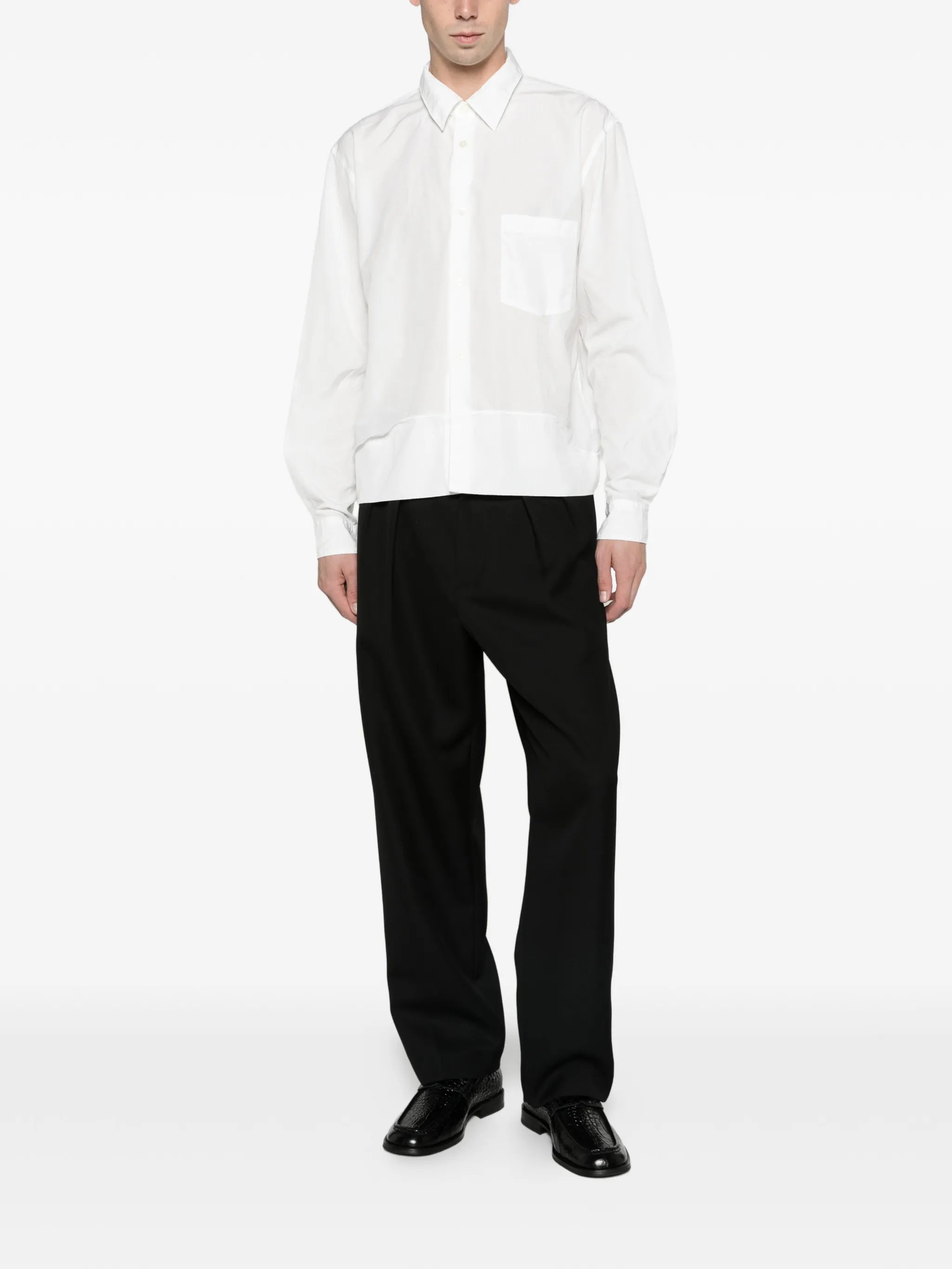Folded-detail long-sleeve shirt white