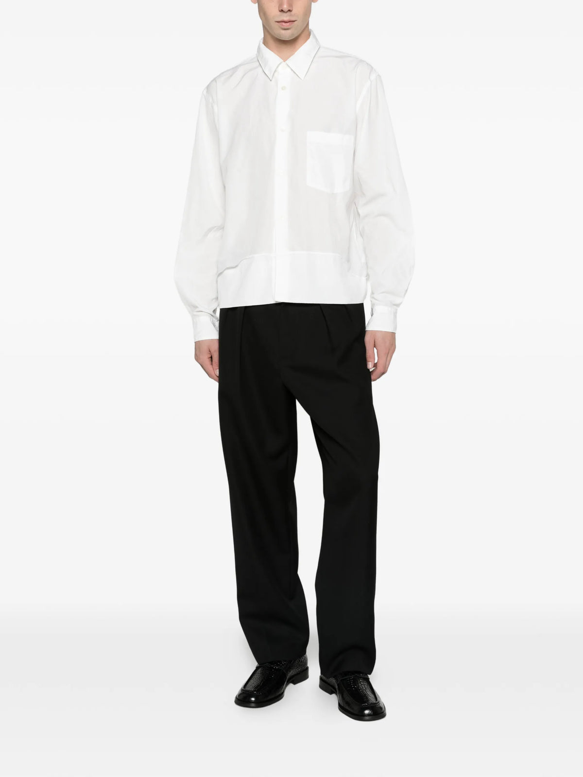 Folded-detail long-sleeve shirt white