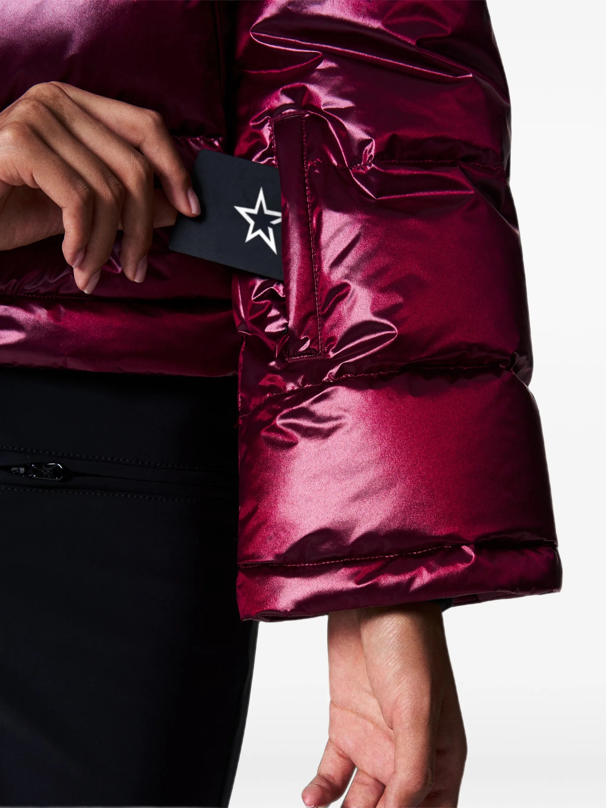 metallic Polar Flare down ski jacket