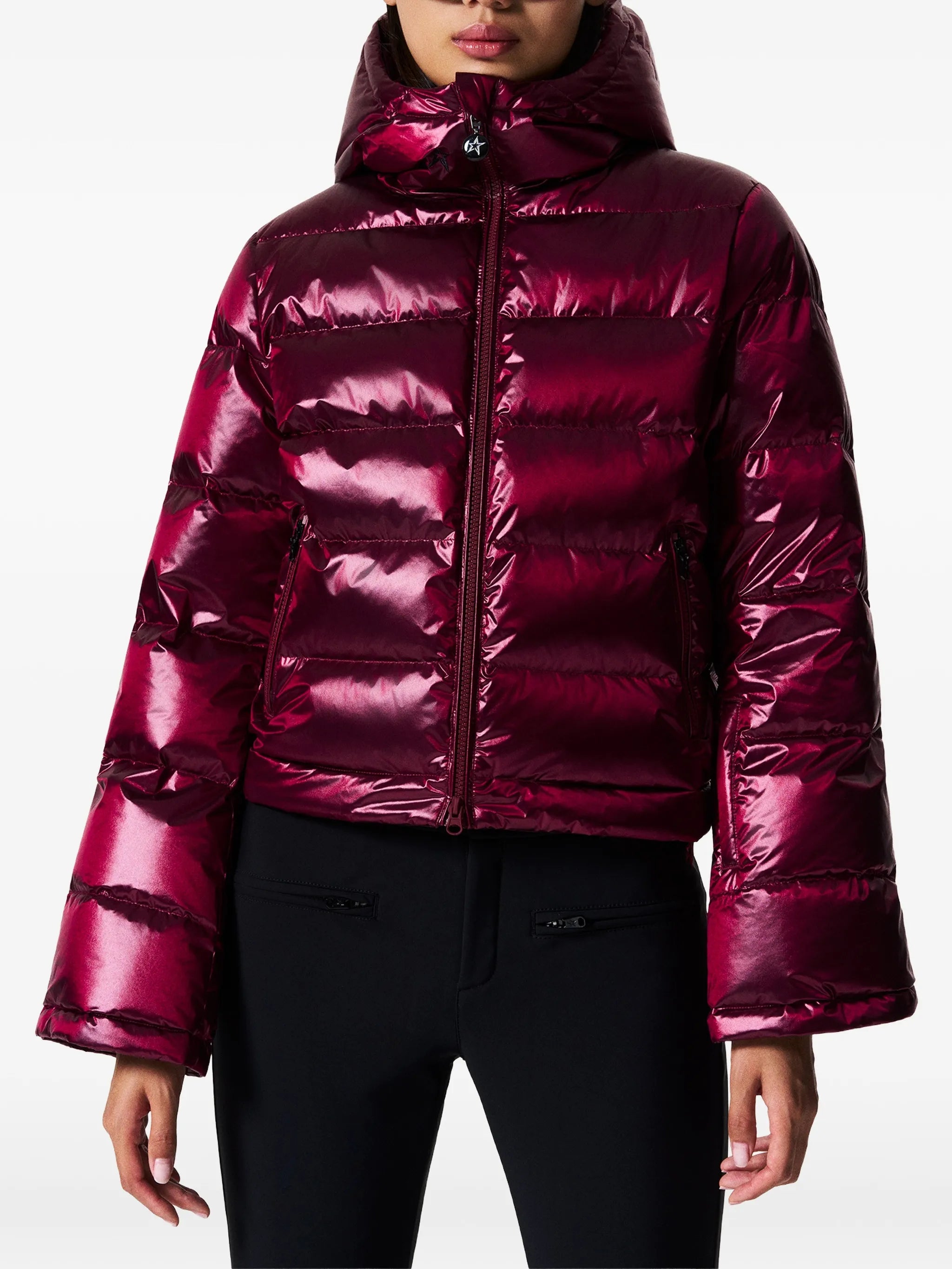 metallic Polar Flare down ski jacket