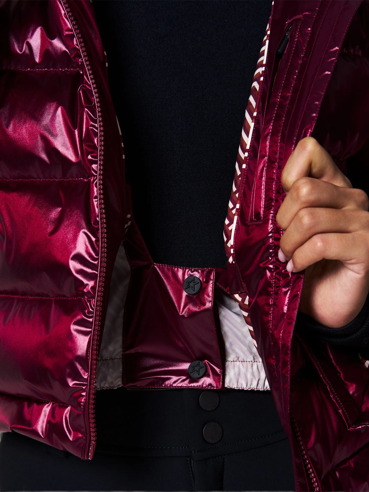 metallic Polar Flare down ski jacket