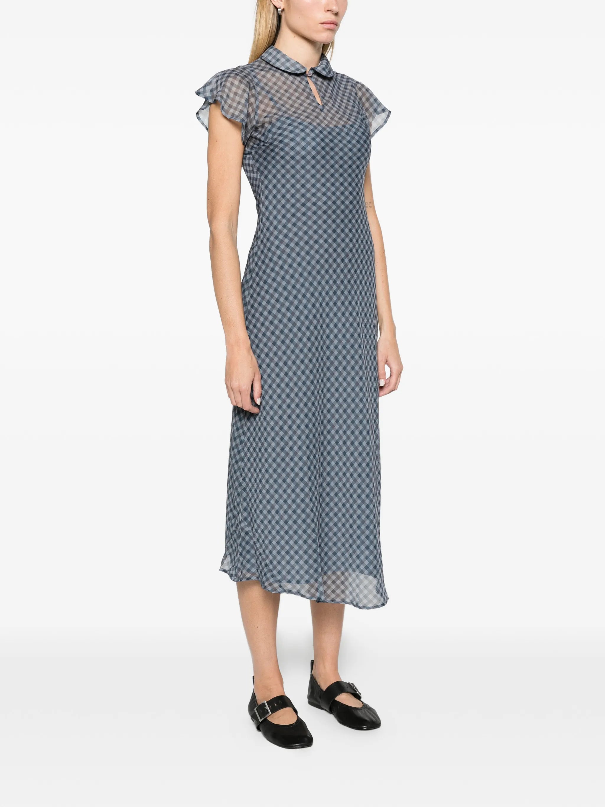 Hudson midi dress blue grey gingham