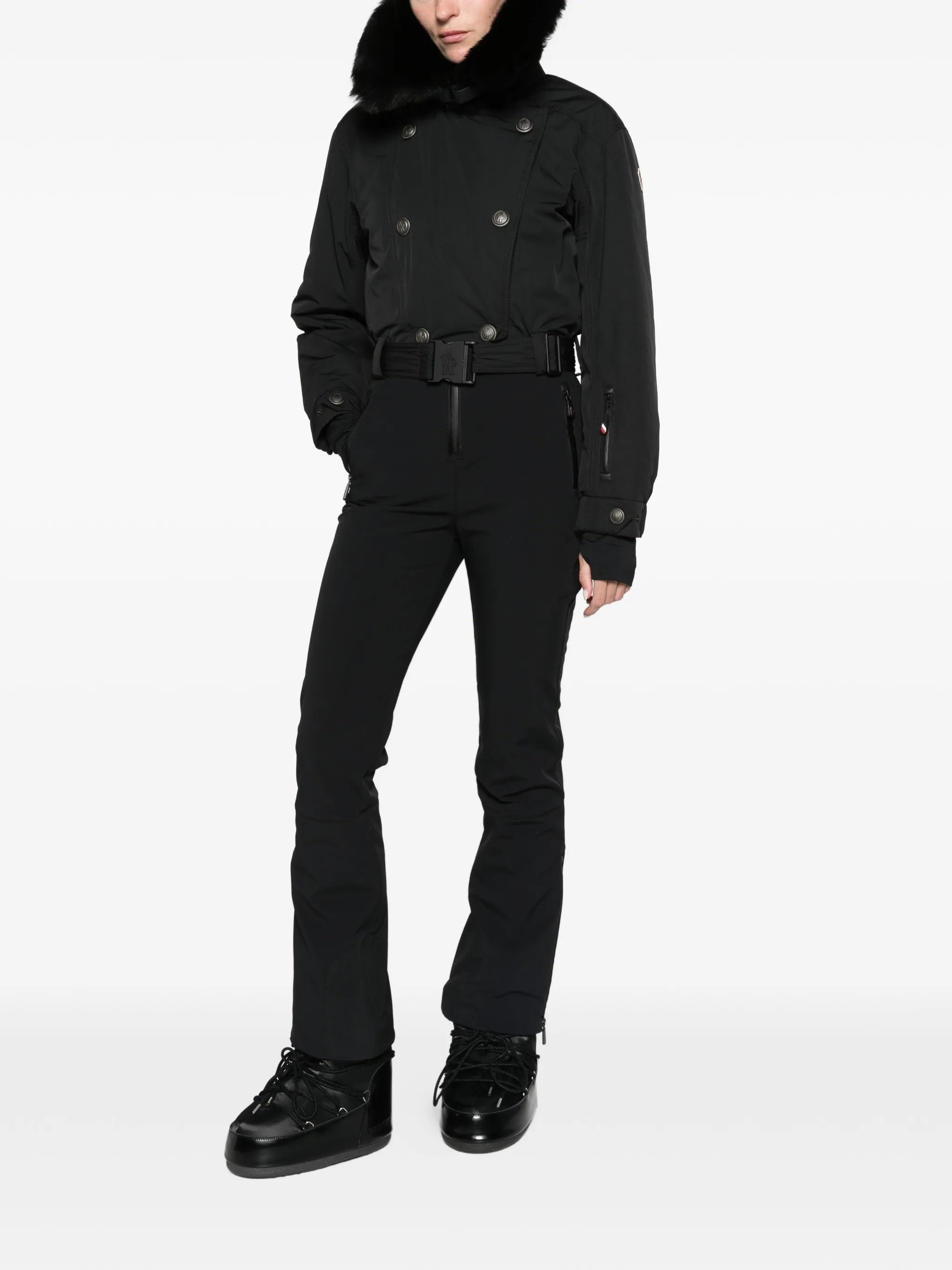 faux-fur trim belted ski suit