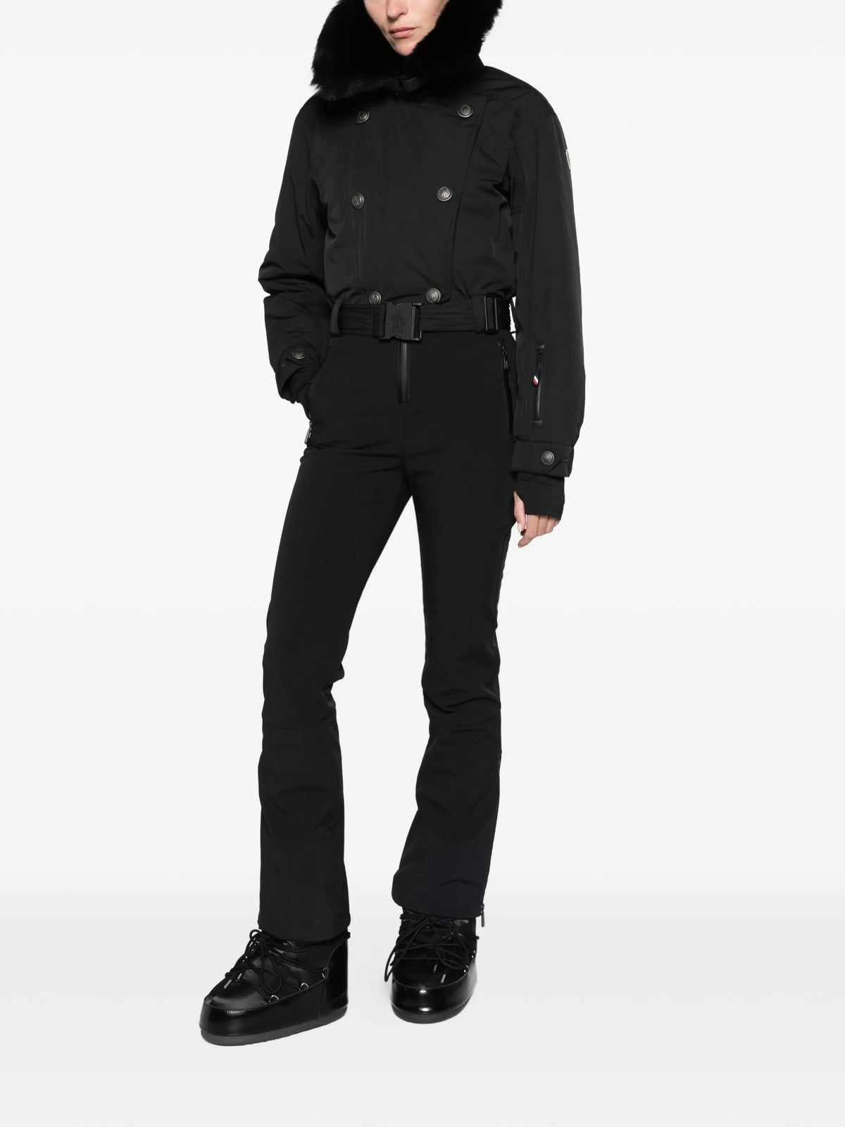 faux-fur trim belted ski suit
