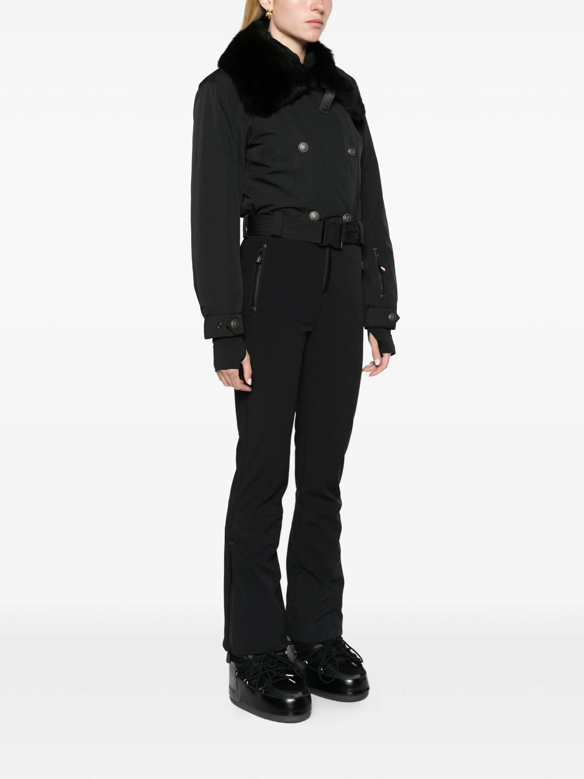 faux-fur trim belted ski suit