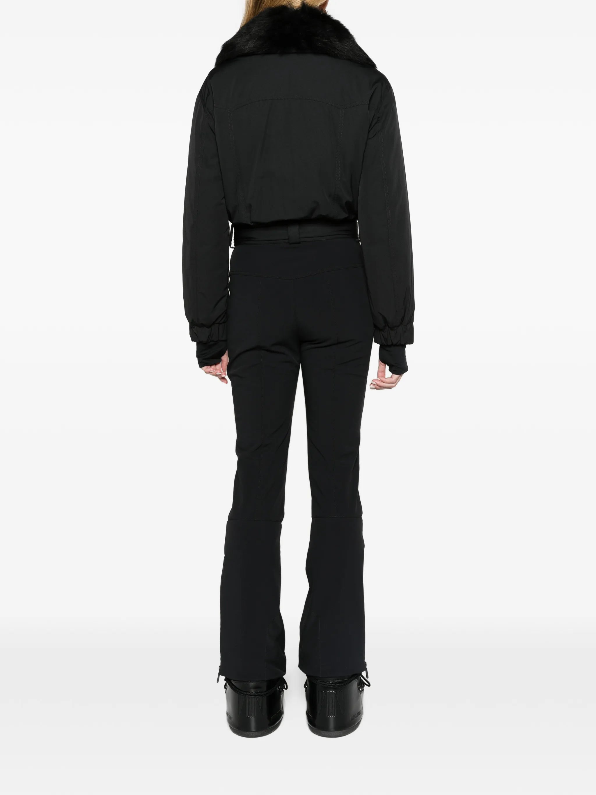 faux-fur trim belted ski suit