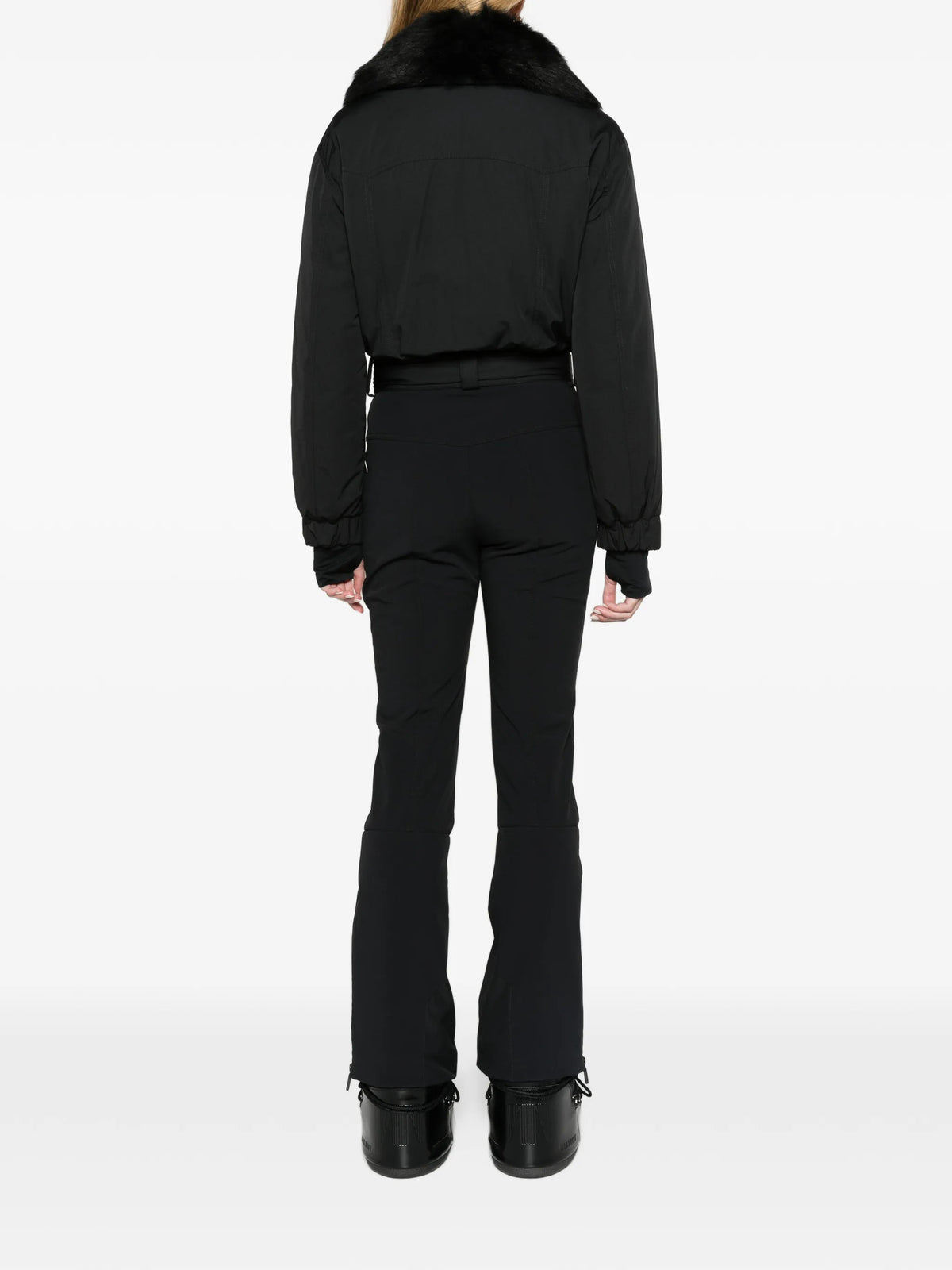 faux-fur trim belted ski suit