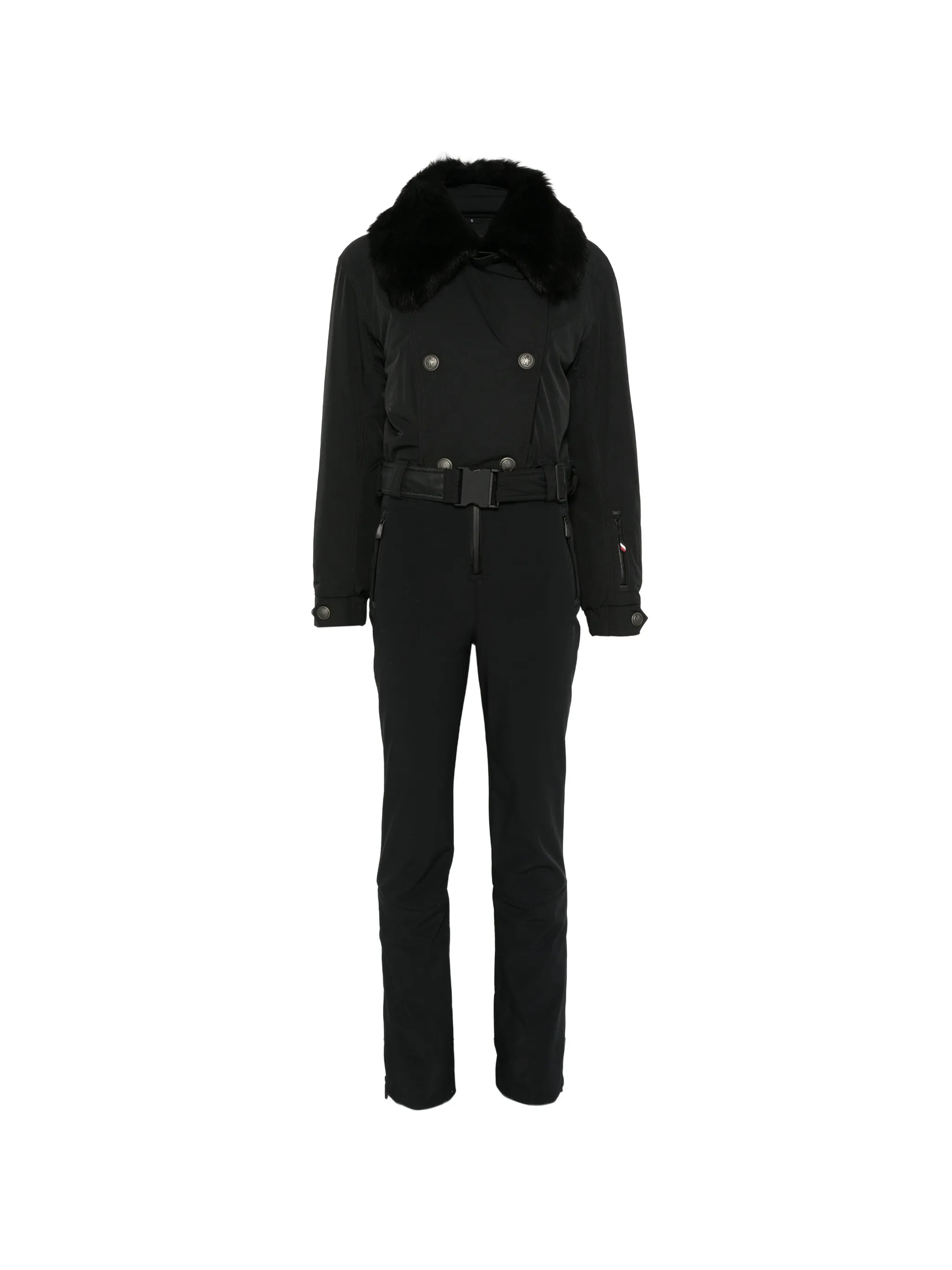 faux-fur trim belted ski suit