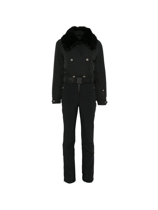 faux-fur trim belted ski suit