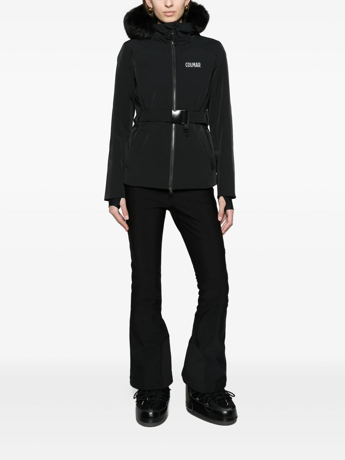 shaped ski jacket with faux fur