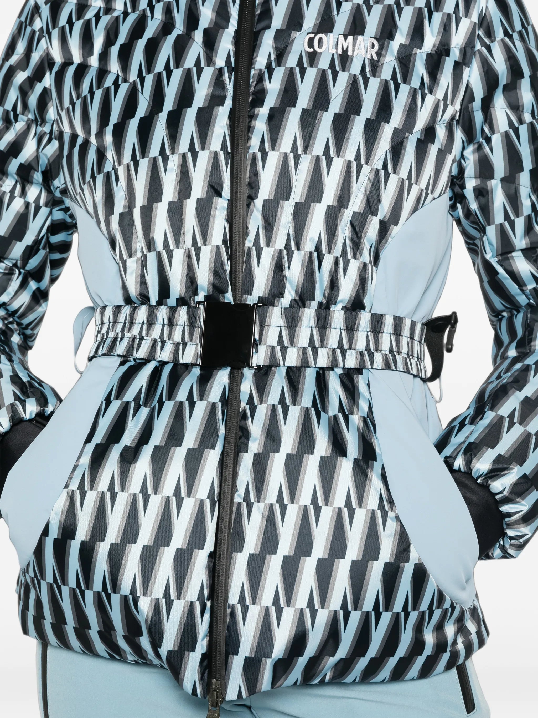 printed belted ski jacket