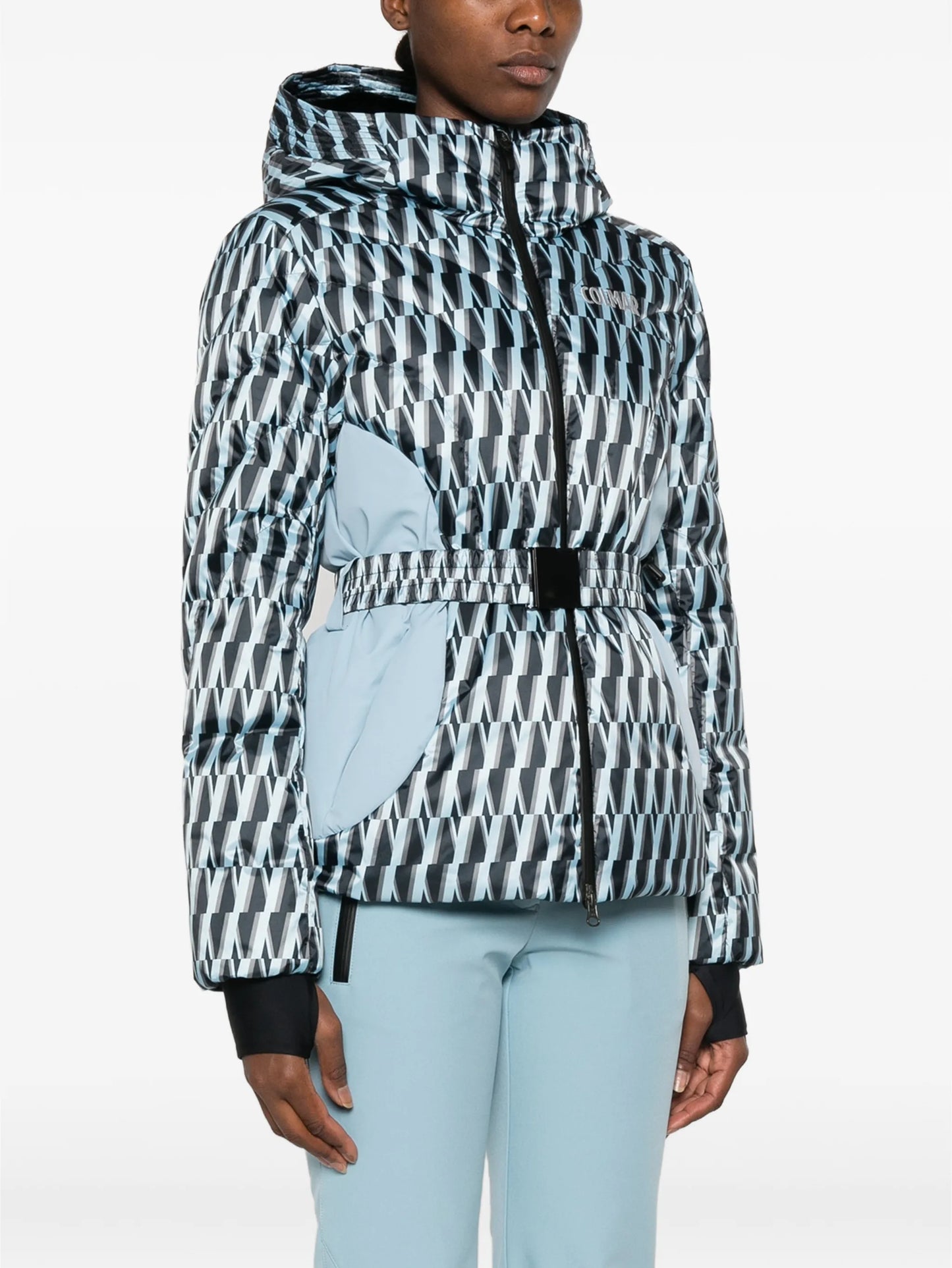 printed belted ski jacket