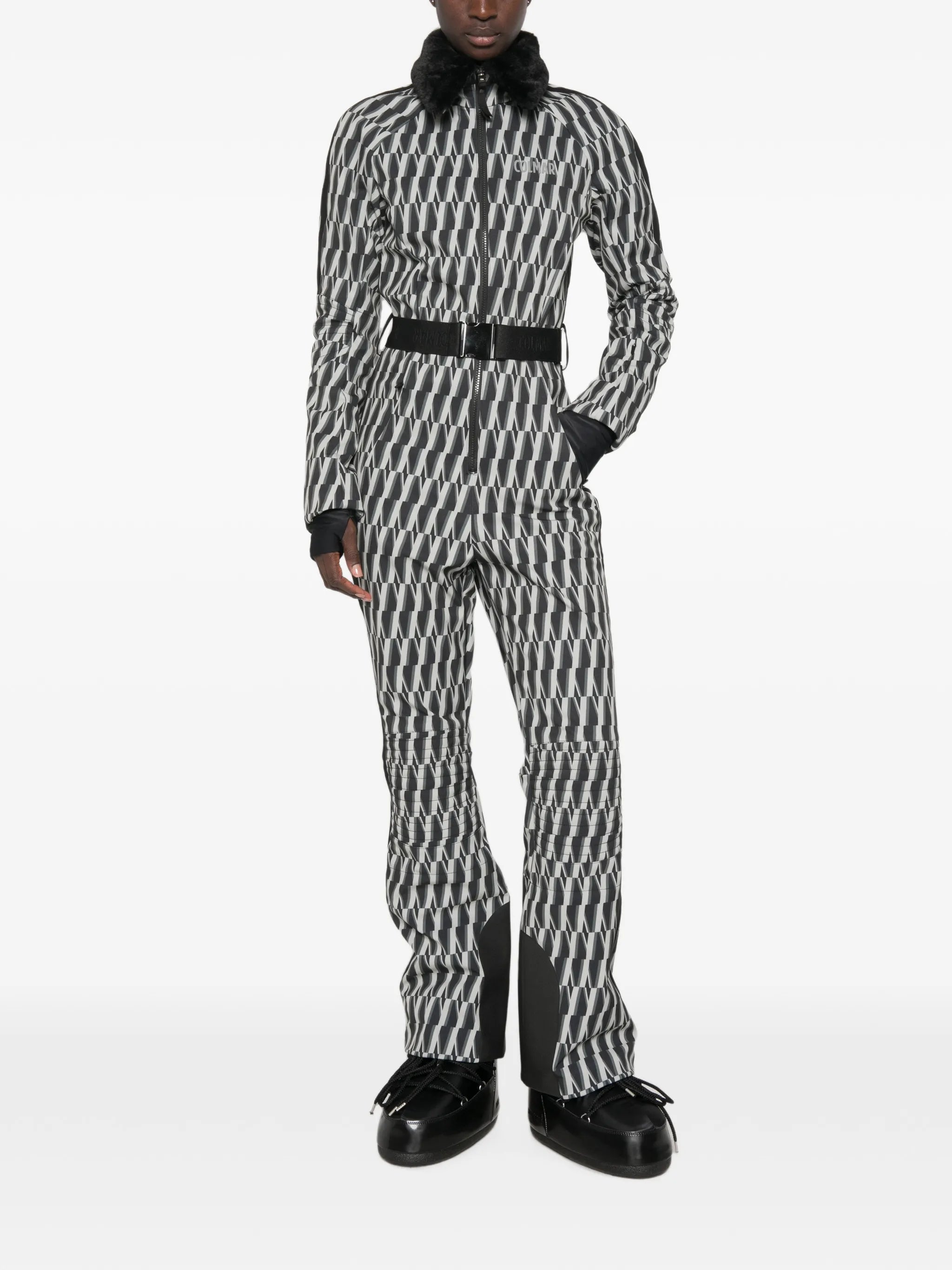 printed belted ski suit