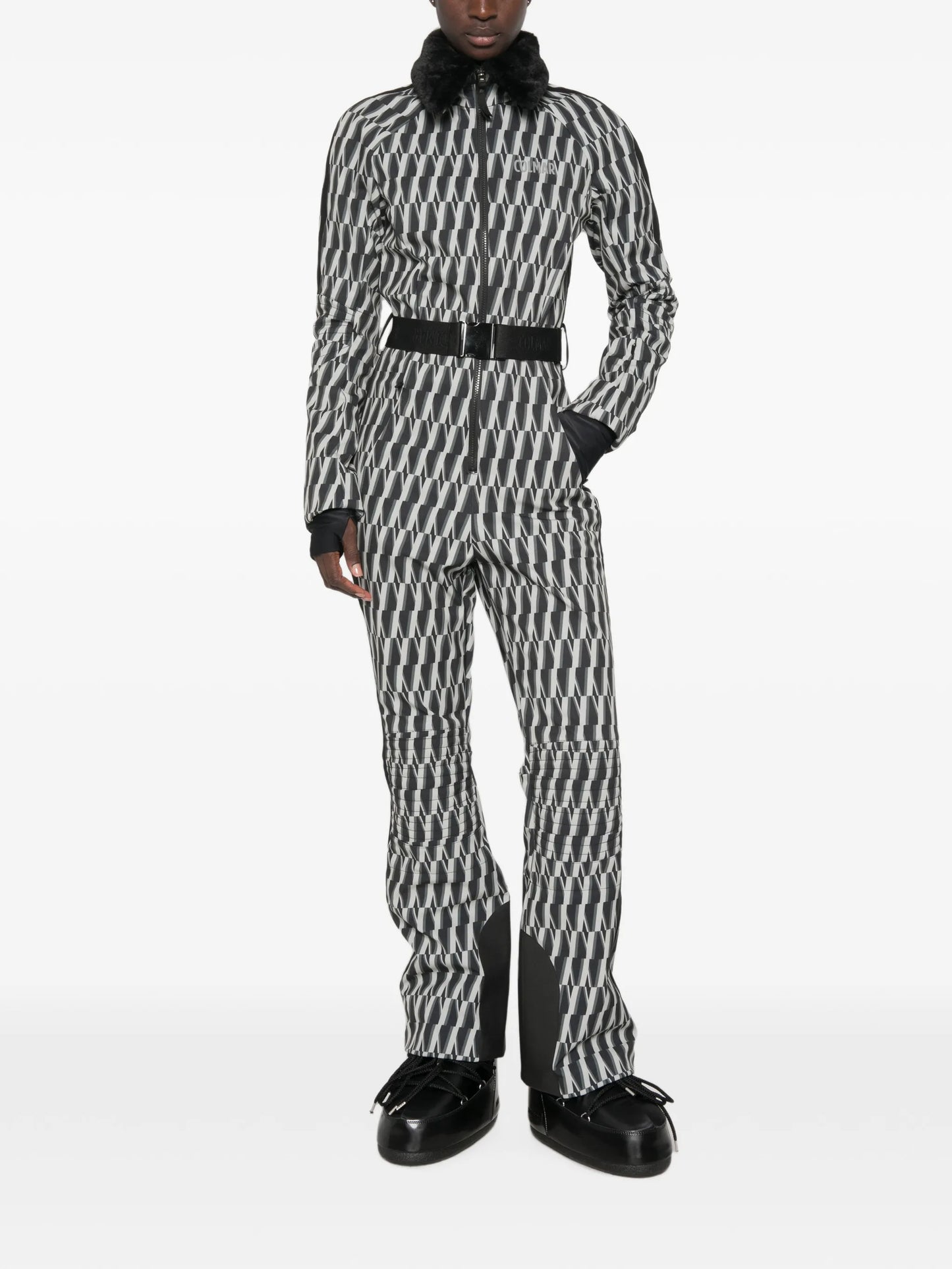 printed belted ski suit