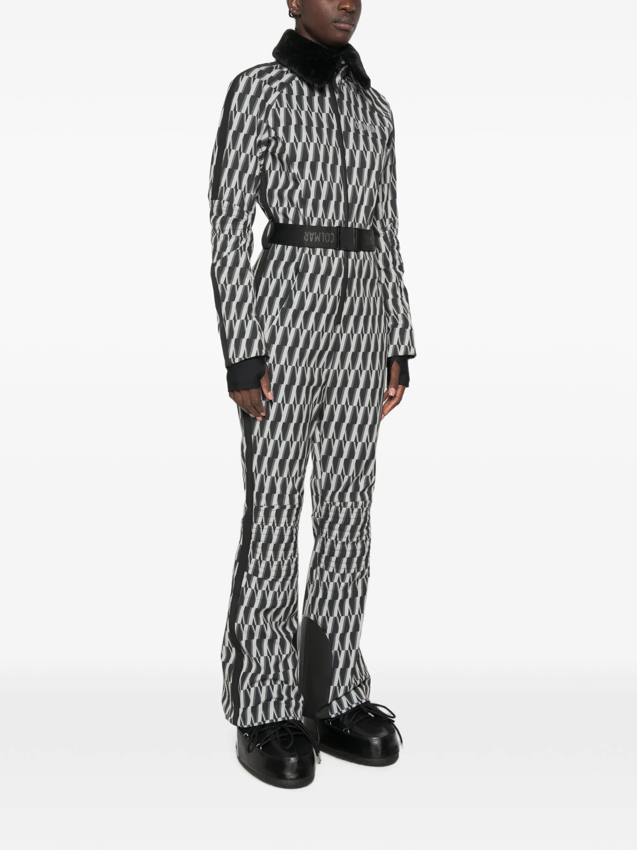 printed belted ski suit