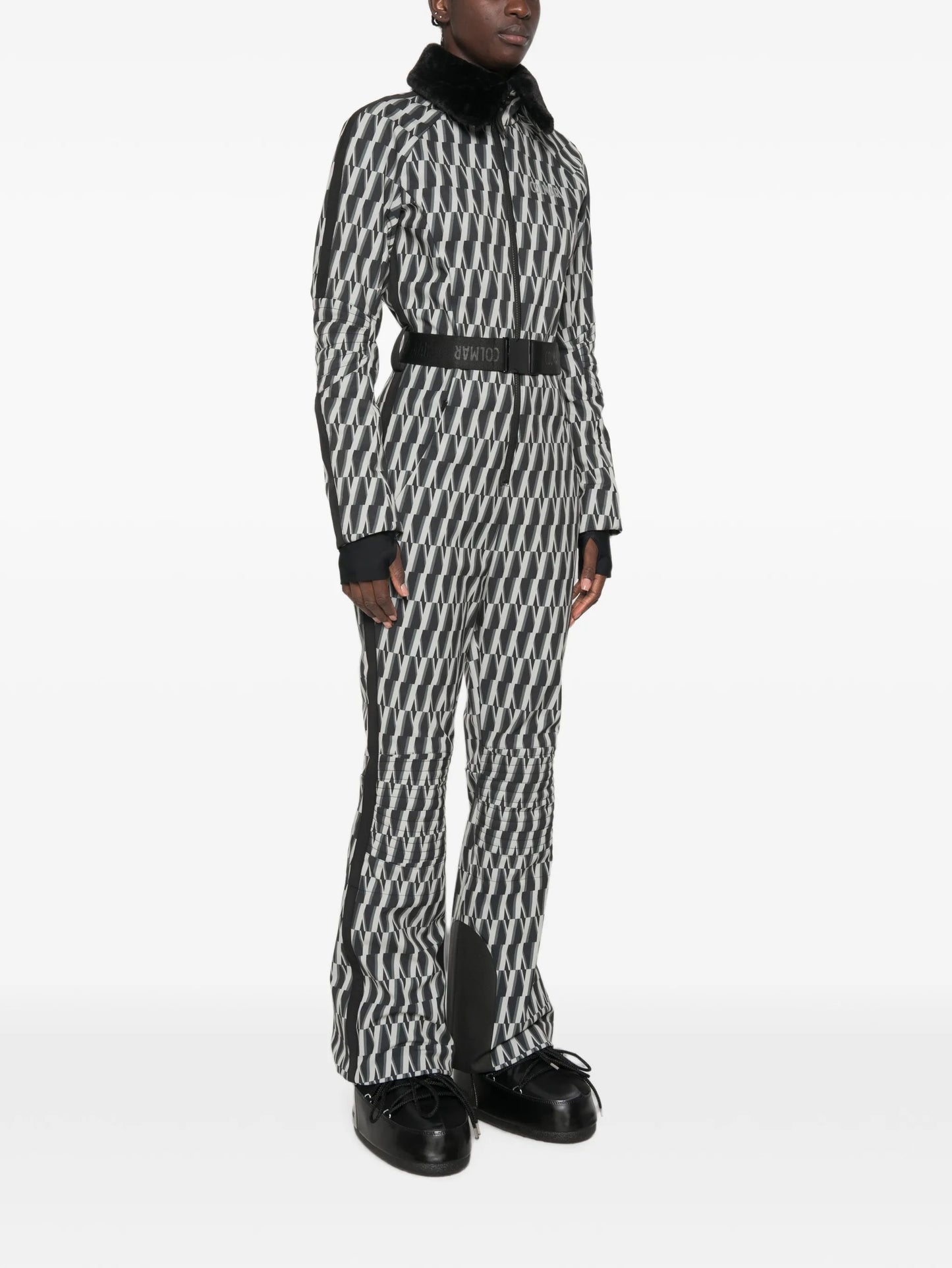printed belted ski suit
