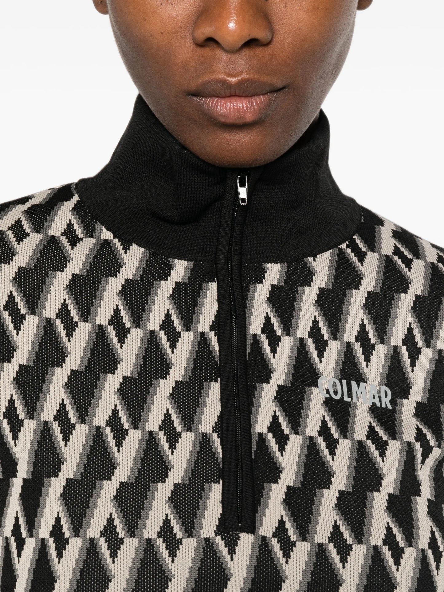 jacquard-pattern half-zip sweater