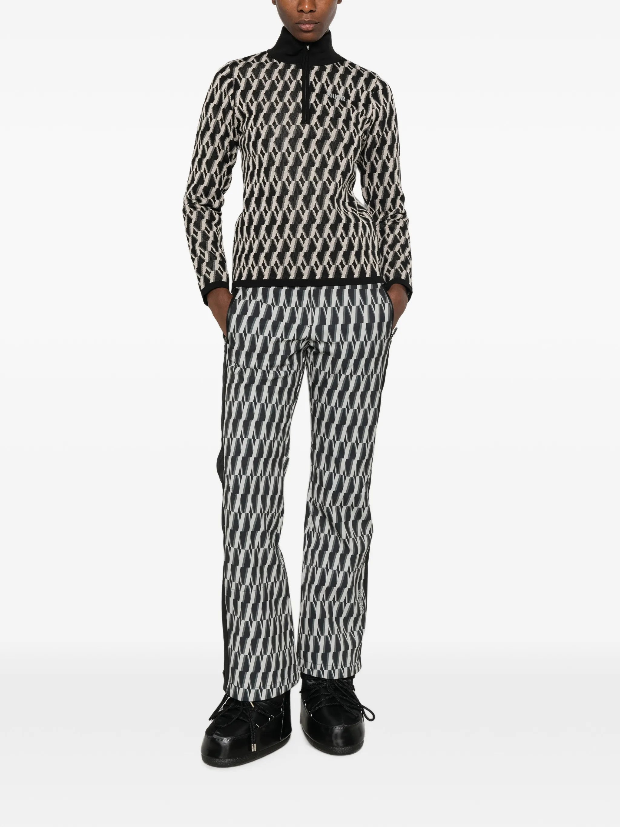 jacquard-pattern half-zip sweater