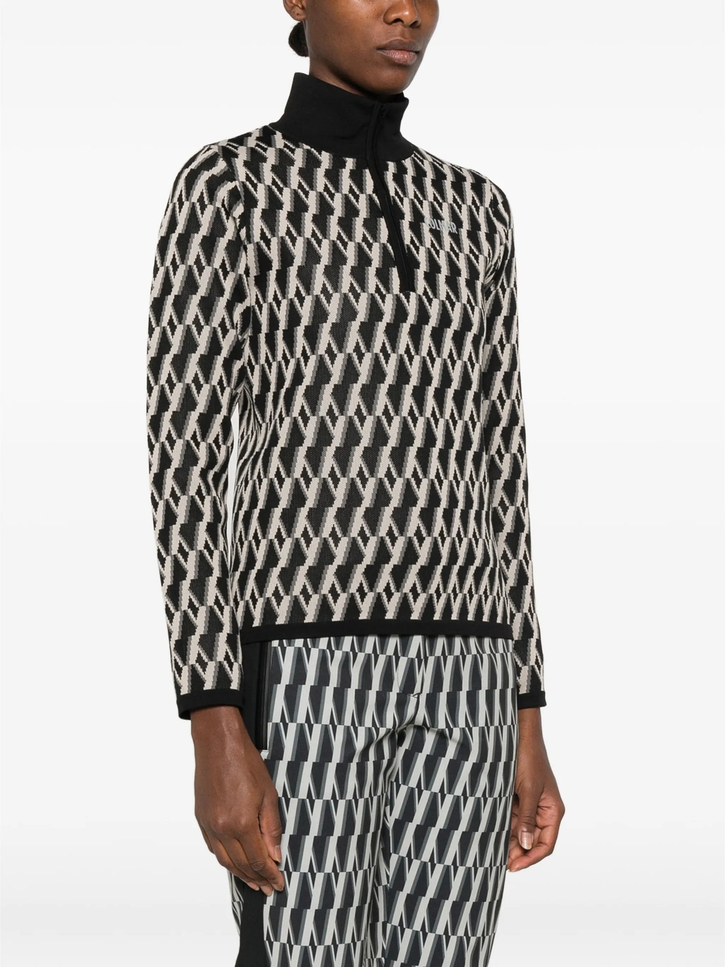 jacquard-pattern half-zip sweater