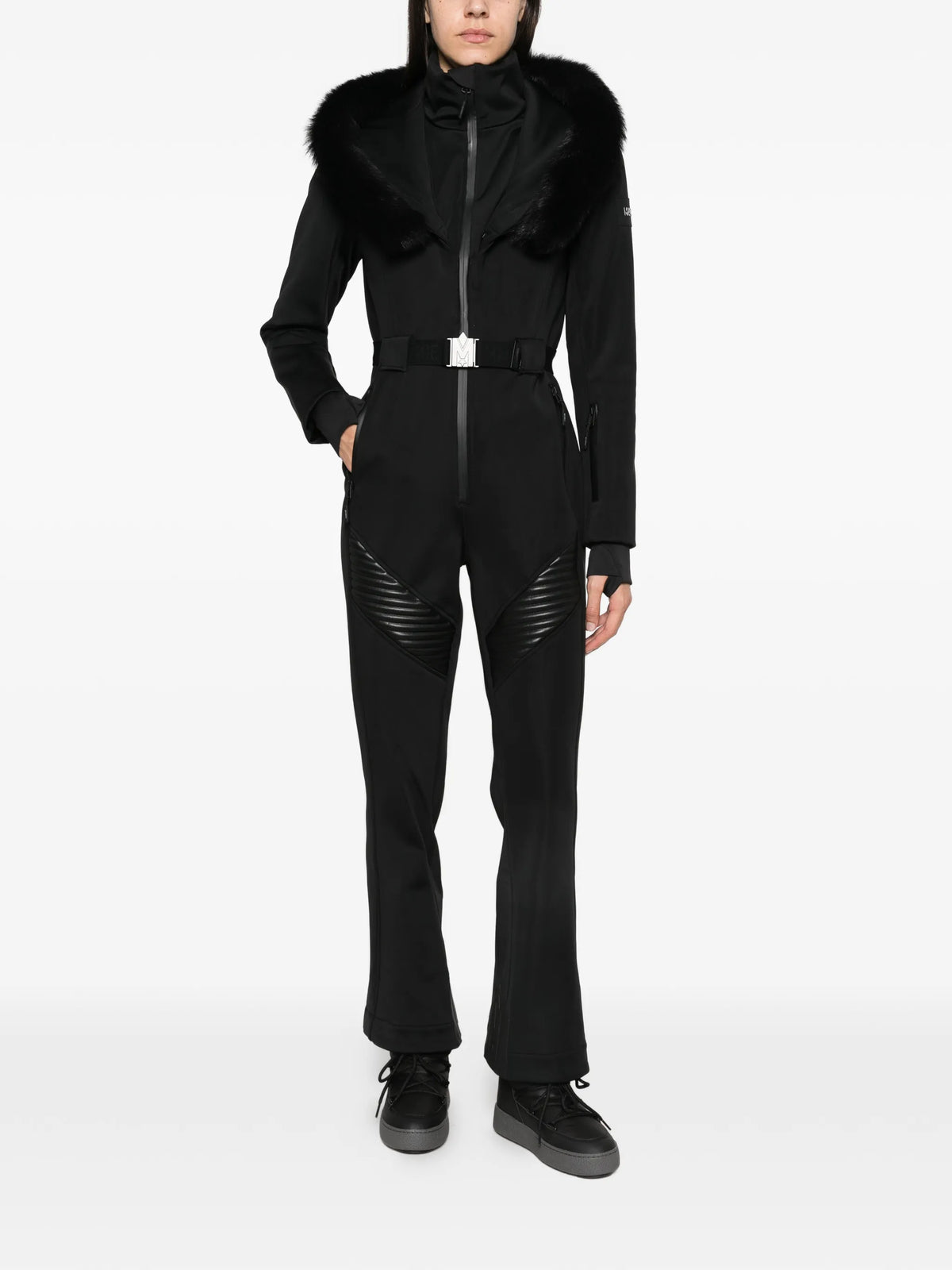 Elle shearling-trim ski suit