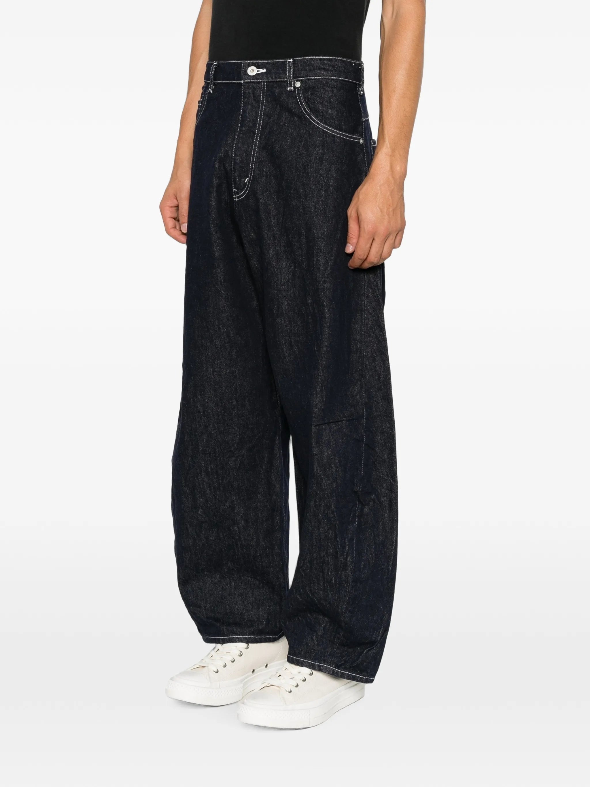 contrast-stitch wide-leg jeans