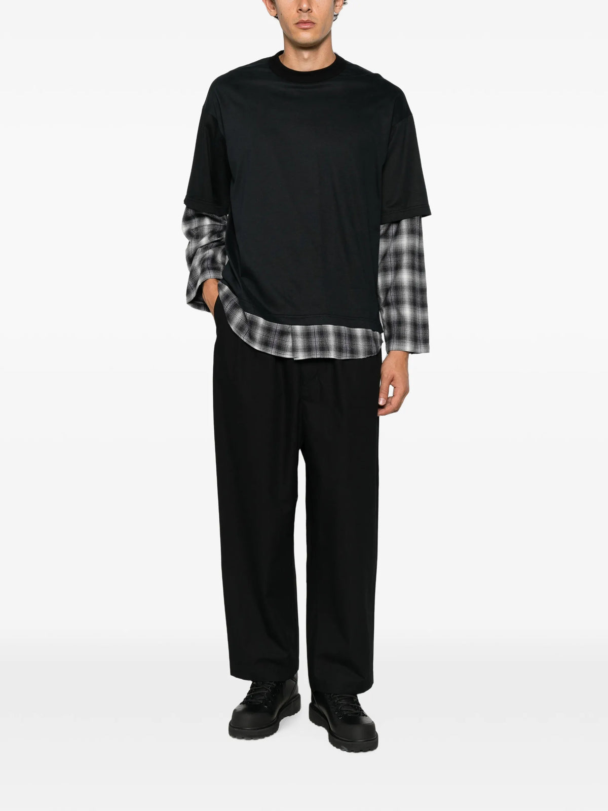 layered-design check-pattern T-shirt