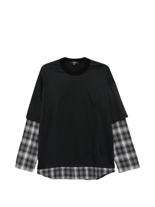 double-layer check-print T-shirt