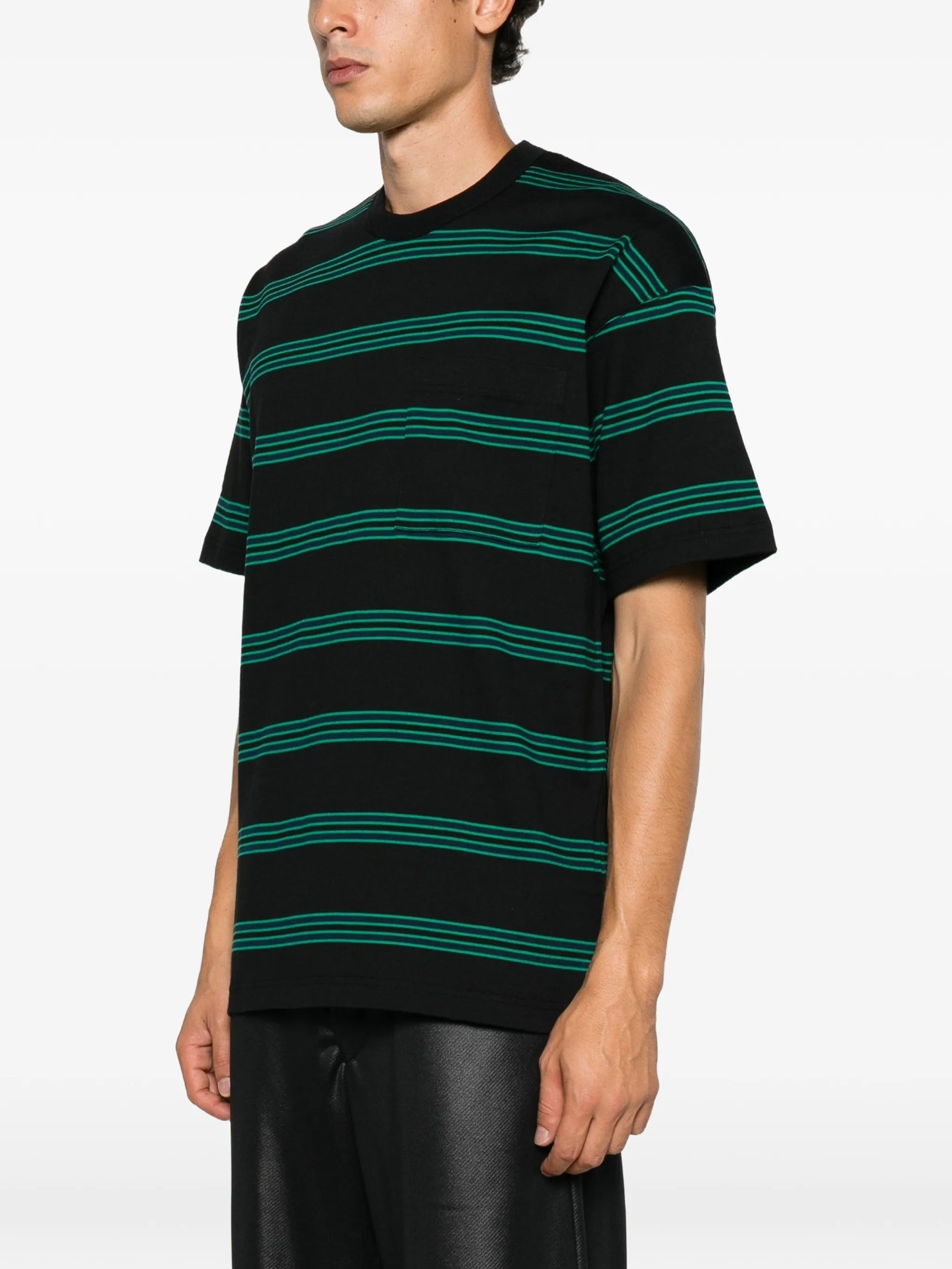 striped-print chest-pocket T-shirt