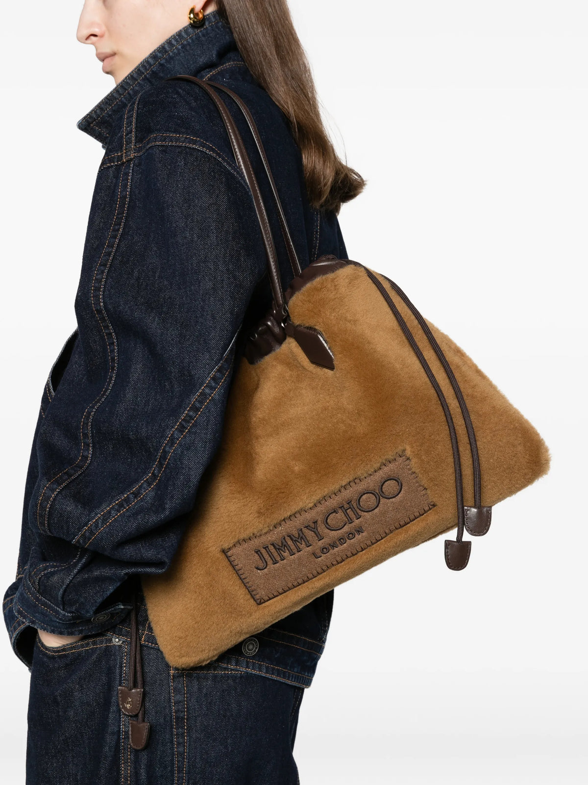 drawstring shearling tote bag