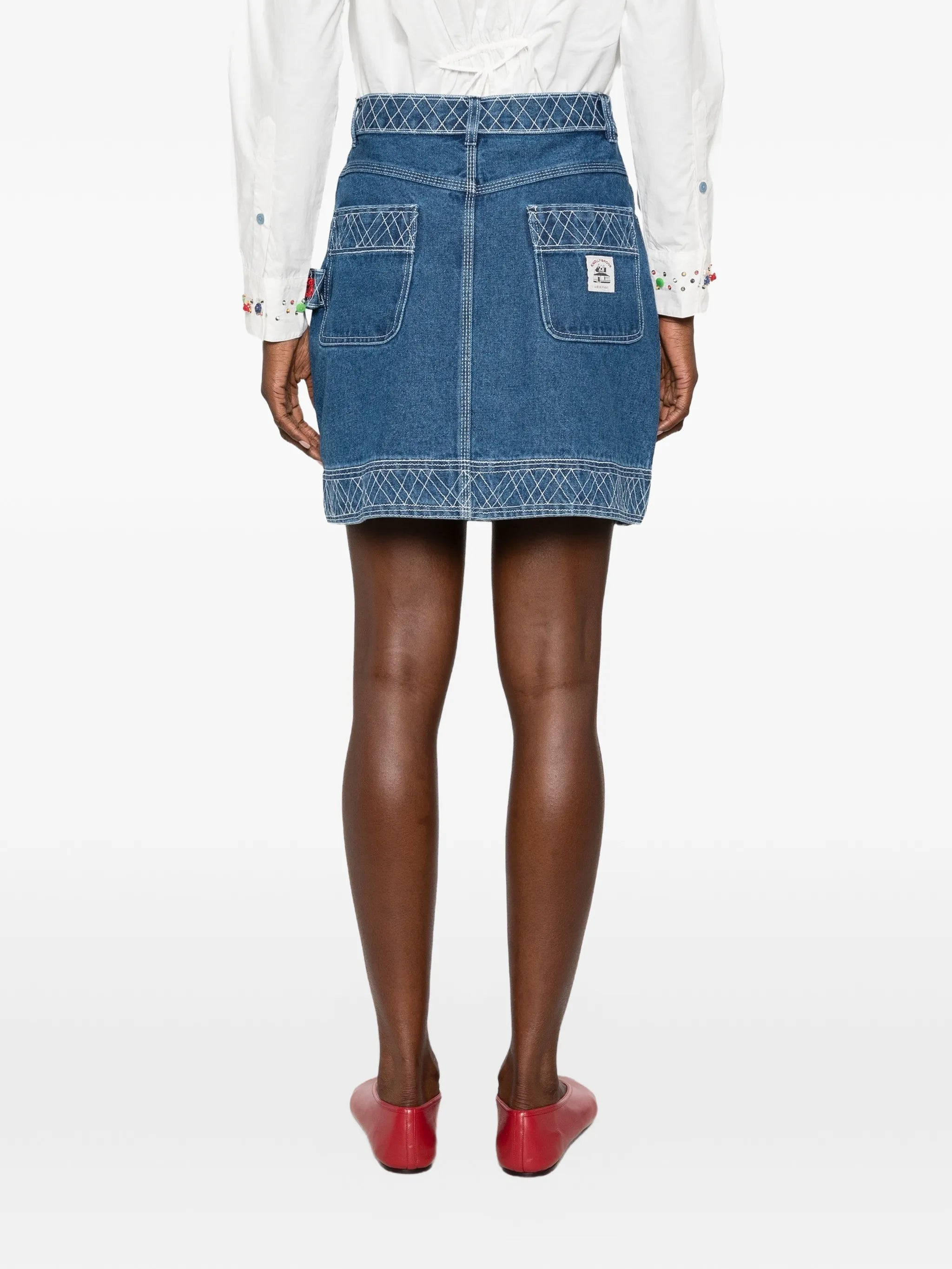 embroidered denim mini skirt