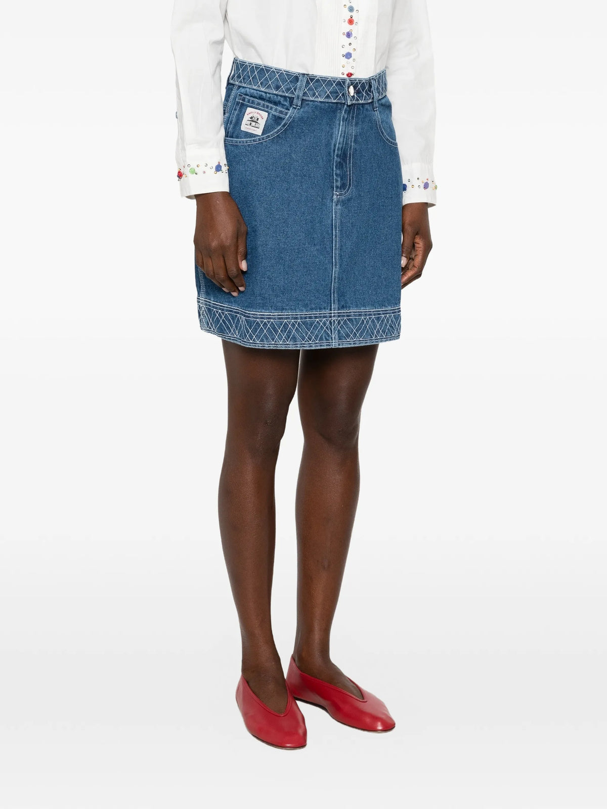 embroidered denim mini skirt