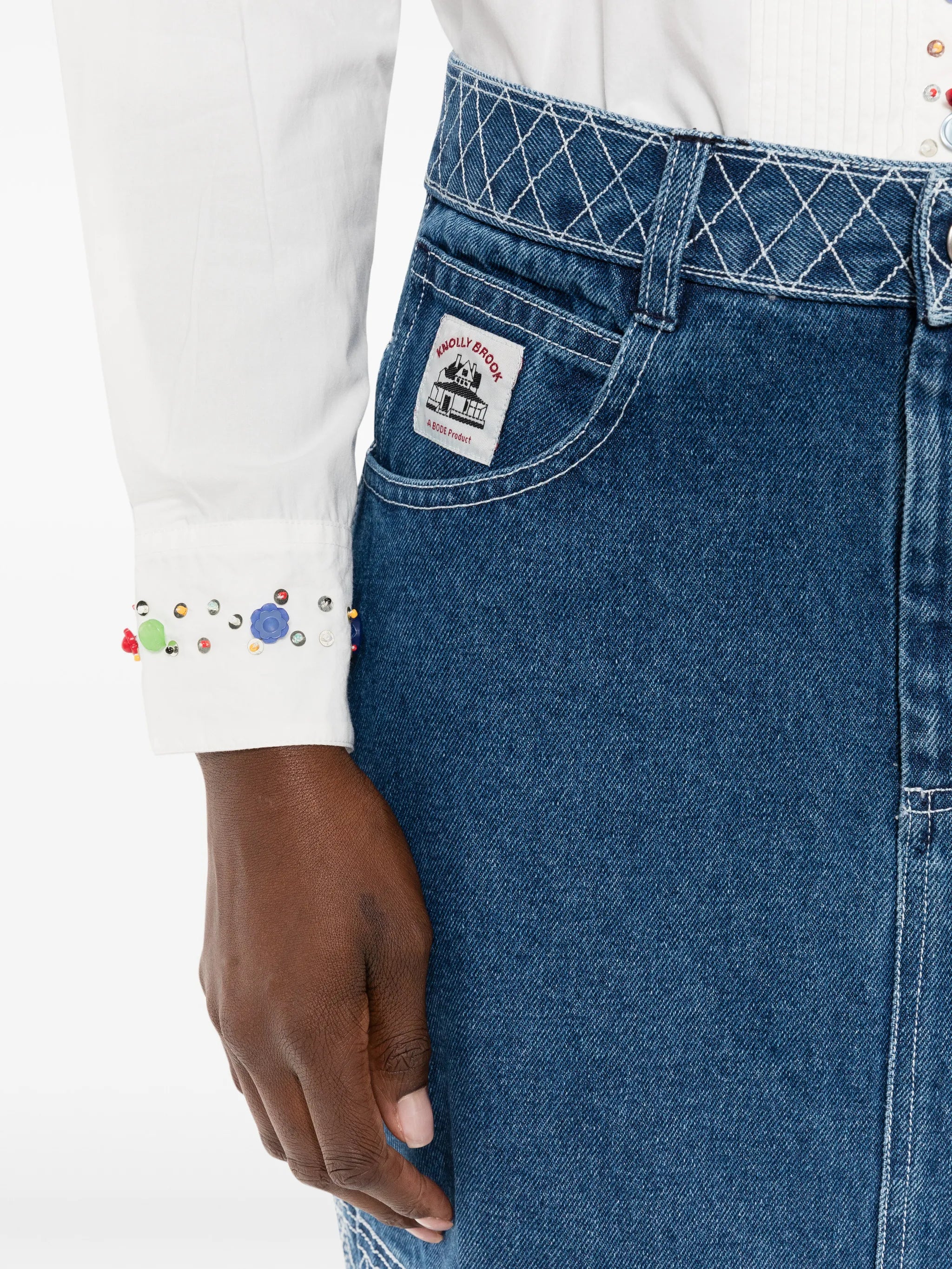 embroidered denim mini skirt
