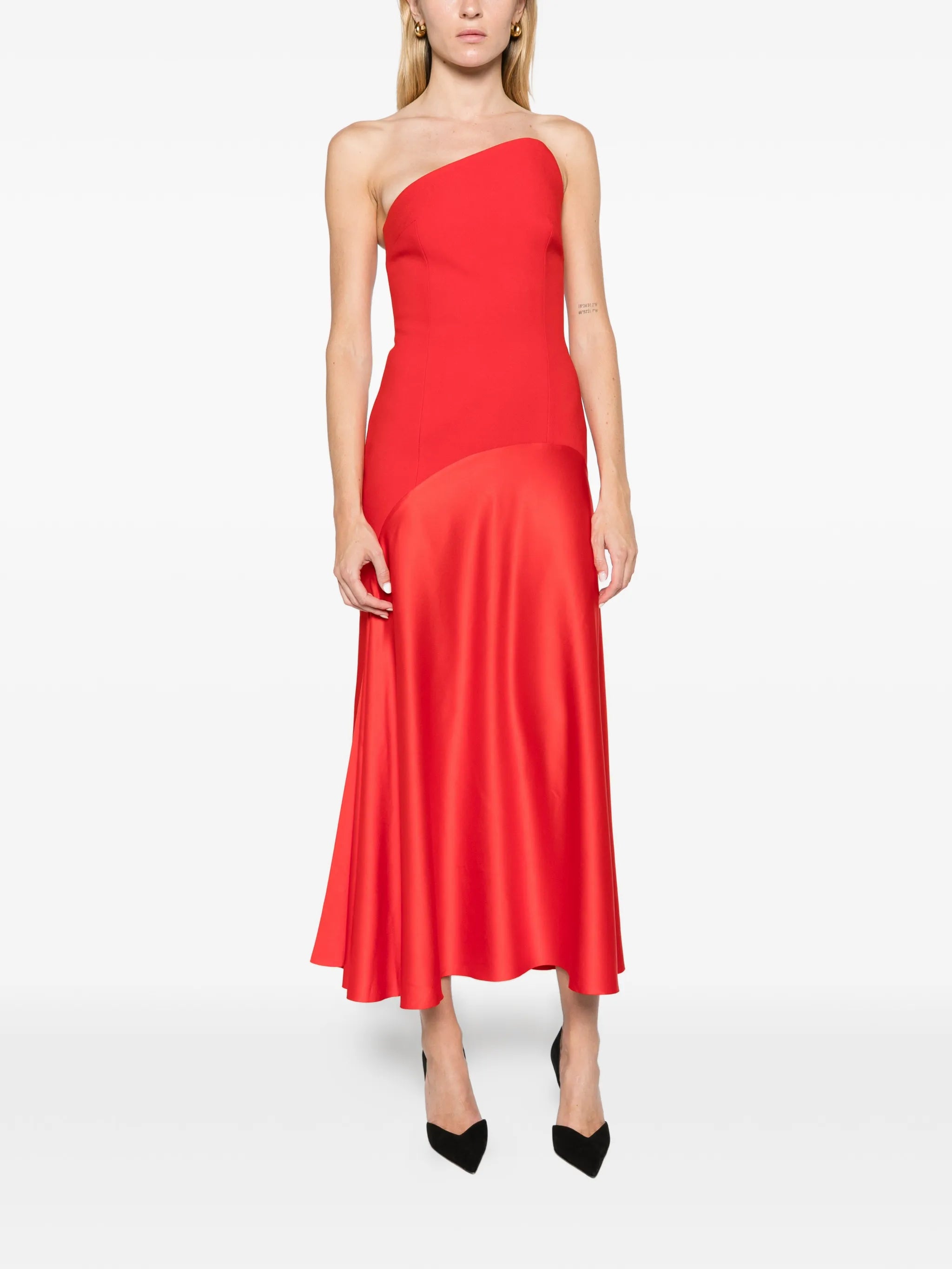 asymmetric-neck panels maxi dress
